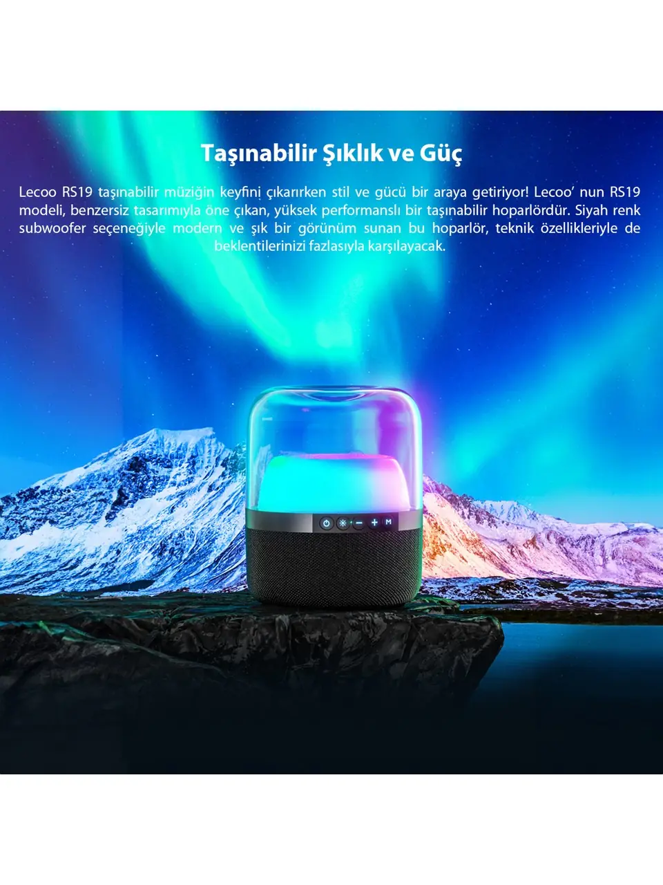 Lecoo RS19 Kablosuz 10W RGB Aydınlatmalı Bluetooth/USB/AUX/SD Kart Stereo Taşınabilir Hoparlör 7