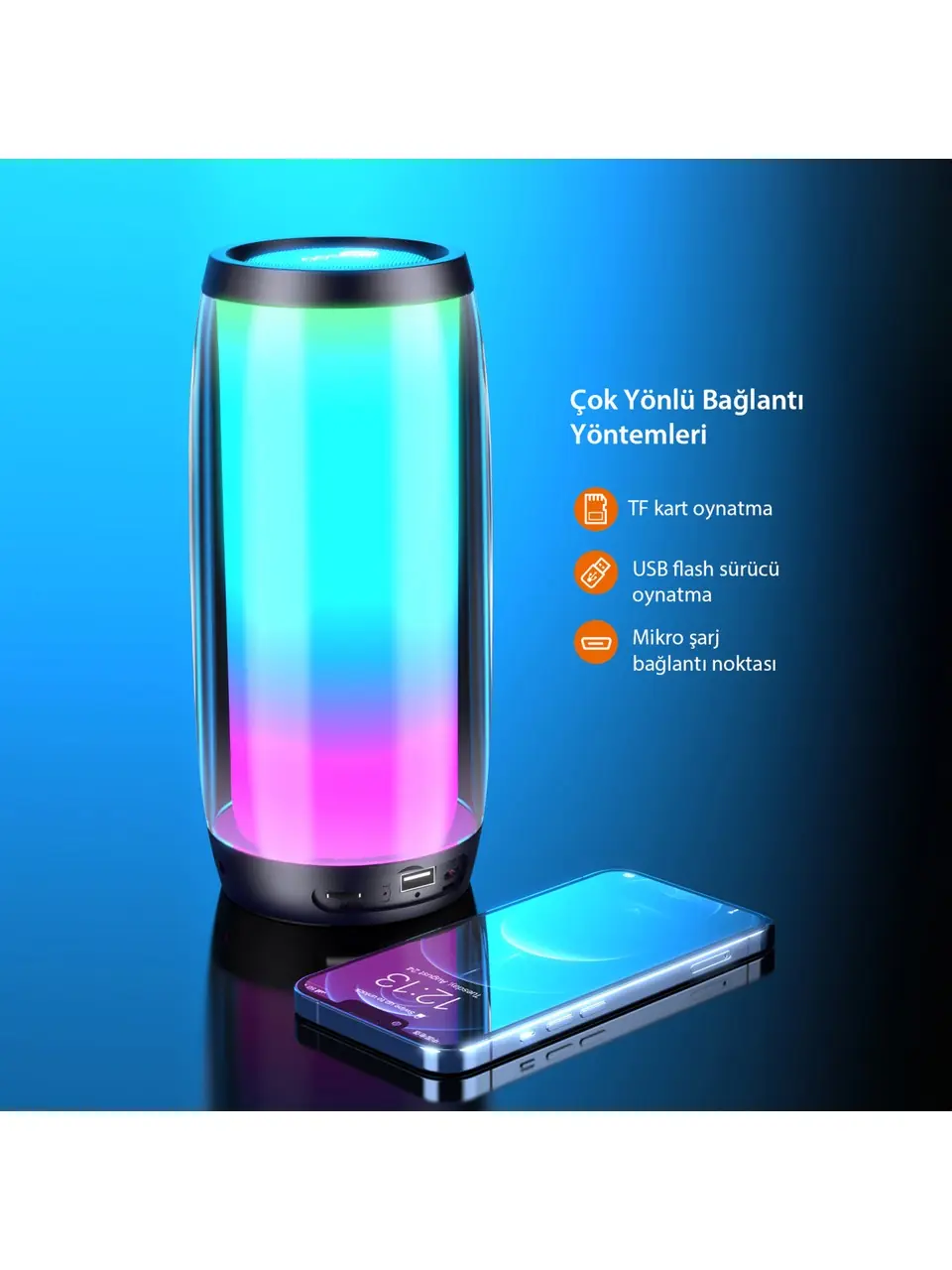 Lecoo RS13 Kablosuz 5W RGB Aydınlatmalı Bluetooth/USB/SD Kart Stereo Taşınabilir Hoparlör 7
