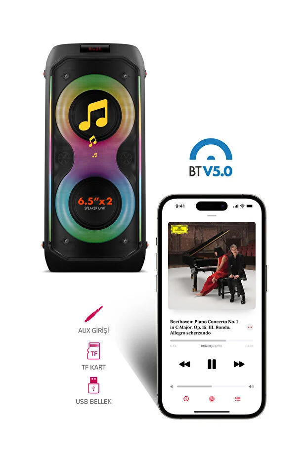 Powerway Duo Taşınabilir Mikrofonlu 20x2 W Karaoke Ses Kayıt Bluetooth Hoparlör 4