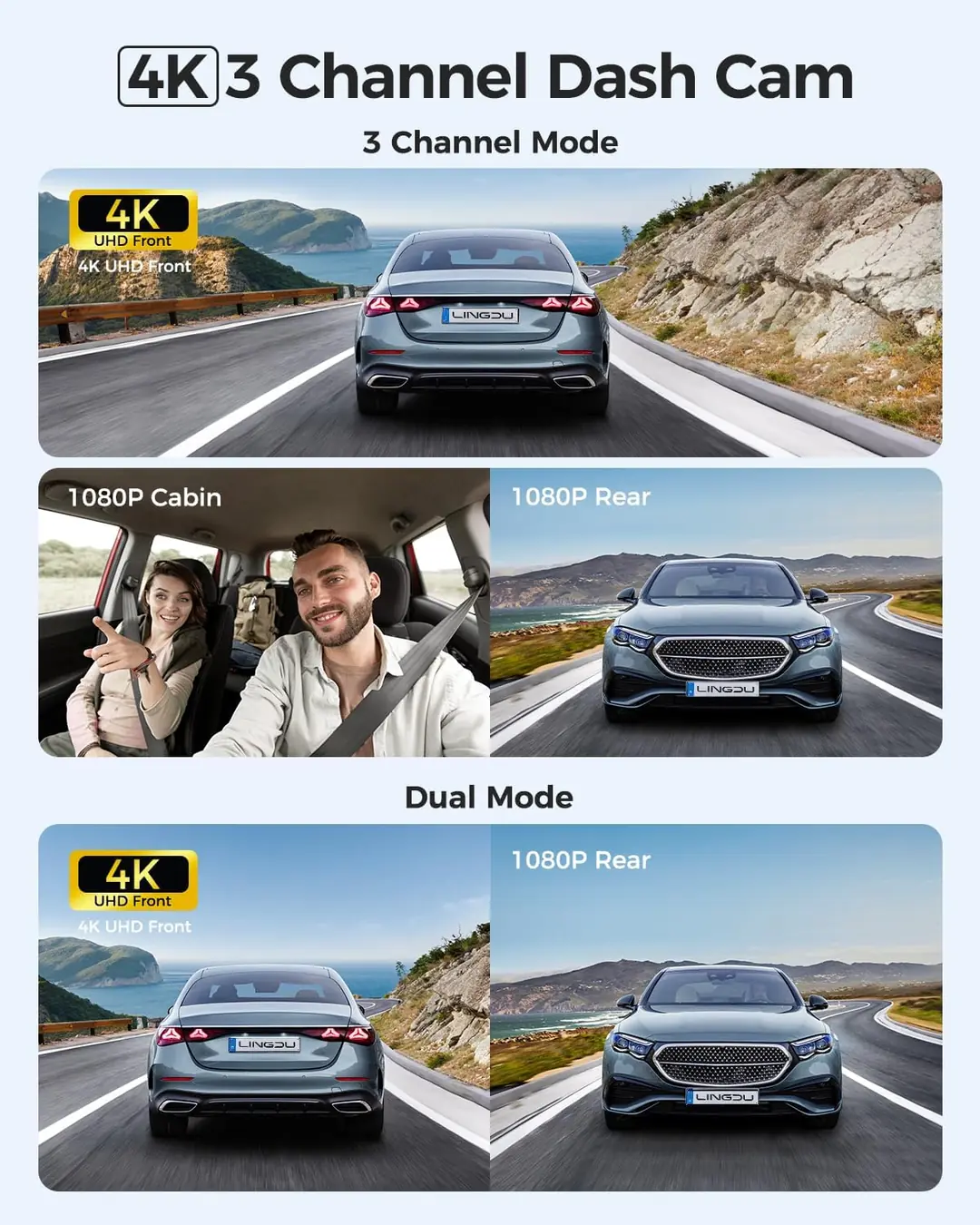 LINGDU V630 Araç Kamerası 3 Kanal 4