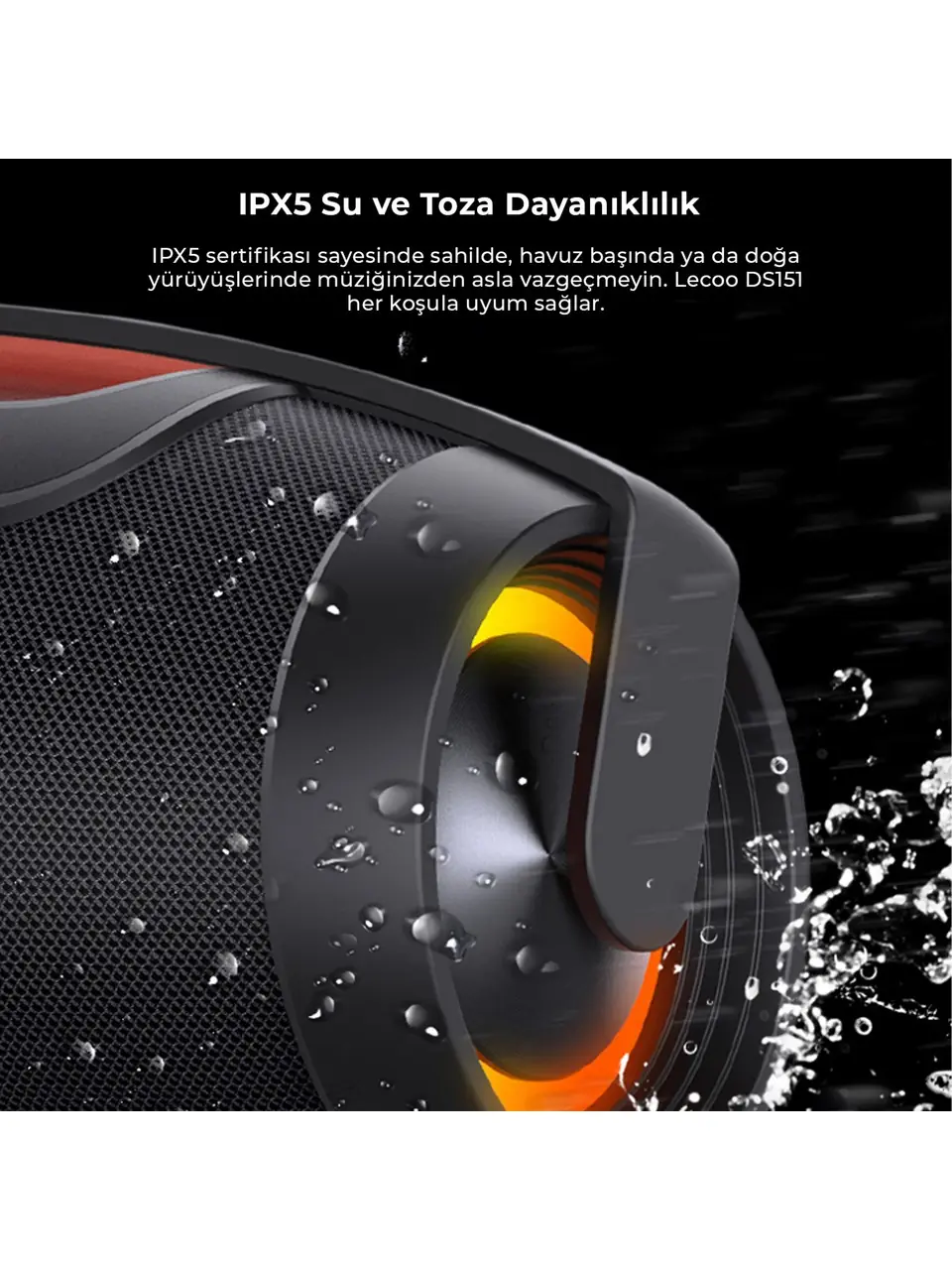 Lecoo DS151 80W Kablosuz Bluetooth 5.0 RGB Aydınlatmalı TWS Boombox Stereo Taşınabilir Hoparlör 4