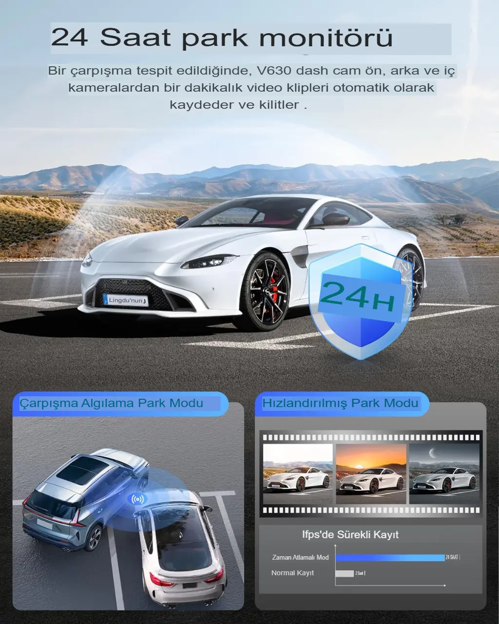 LINGDU V630 Araç Kamerası 3 Kanal 8