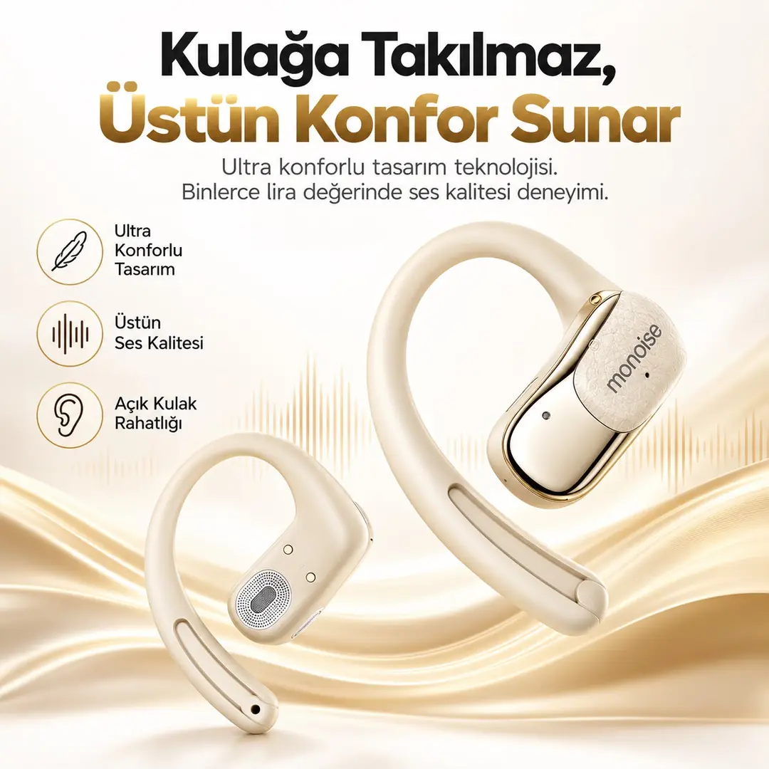 MONOISE P-G2 Gold AI Çeviri Kulaklığı Bluetooth 5.4 OWS 140+ Dil Adaptive 3