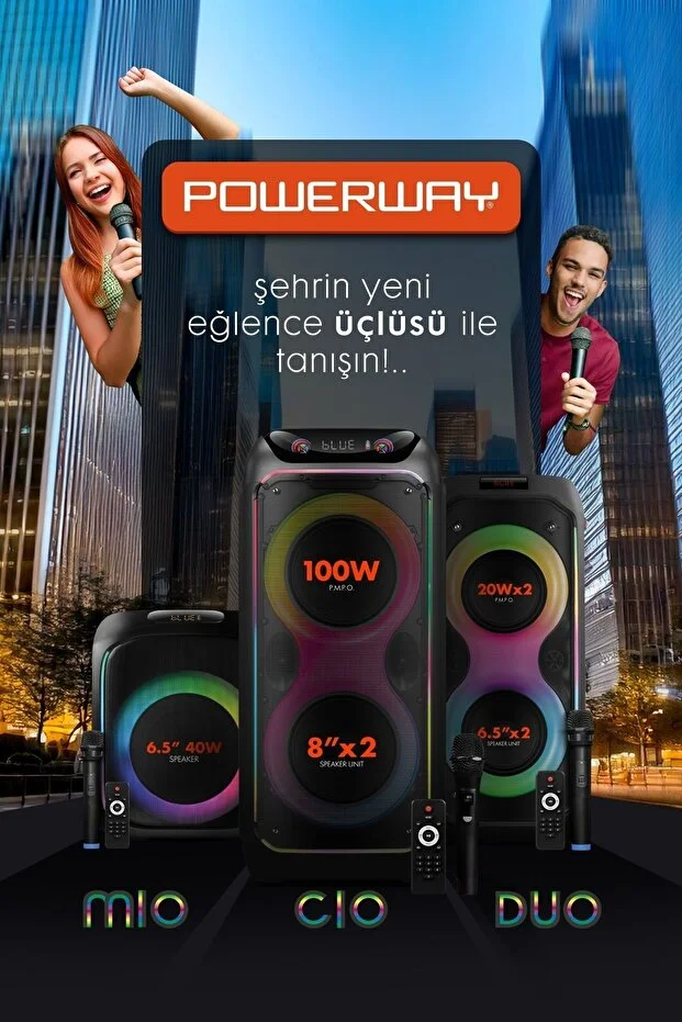 Powerway Duo Taşınabilir Mikrofonlu 20x2 W Karaoke Ses Kayıt