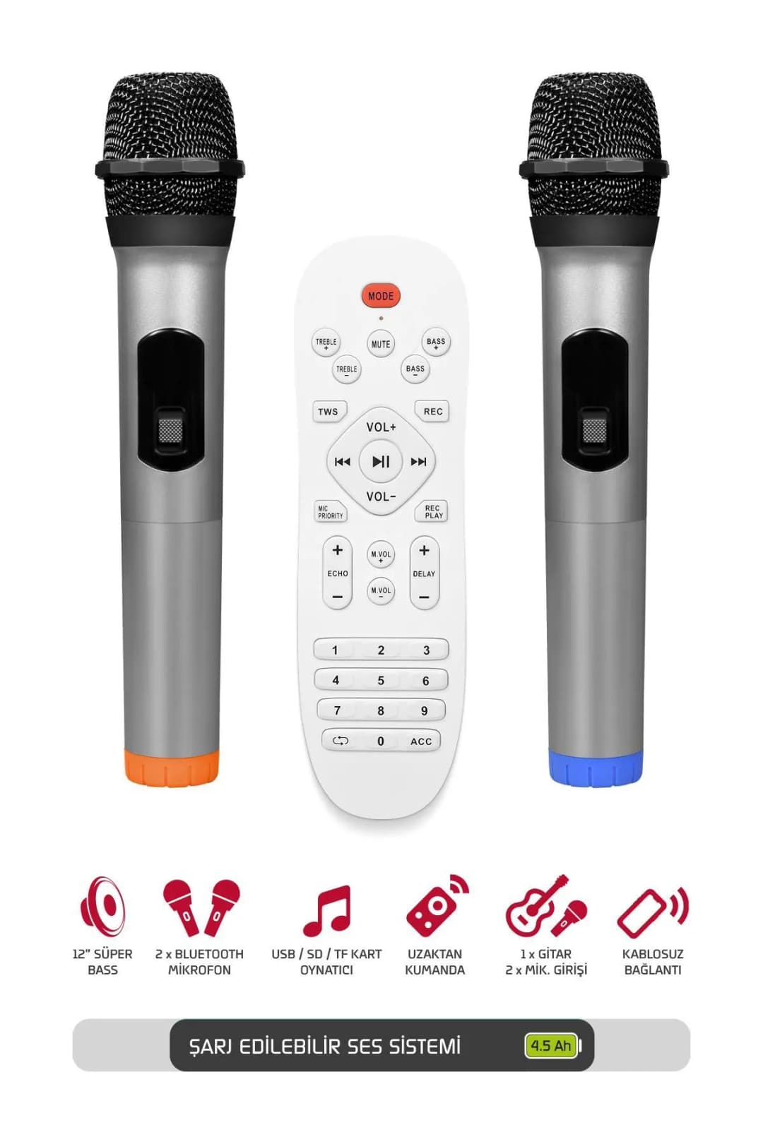 Powerway Şarjlı Çift Mikrofonlu Hoparlör Karaoke Sistemi Taşınabilir Amfi 3
