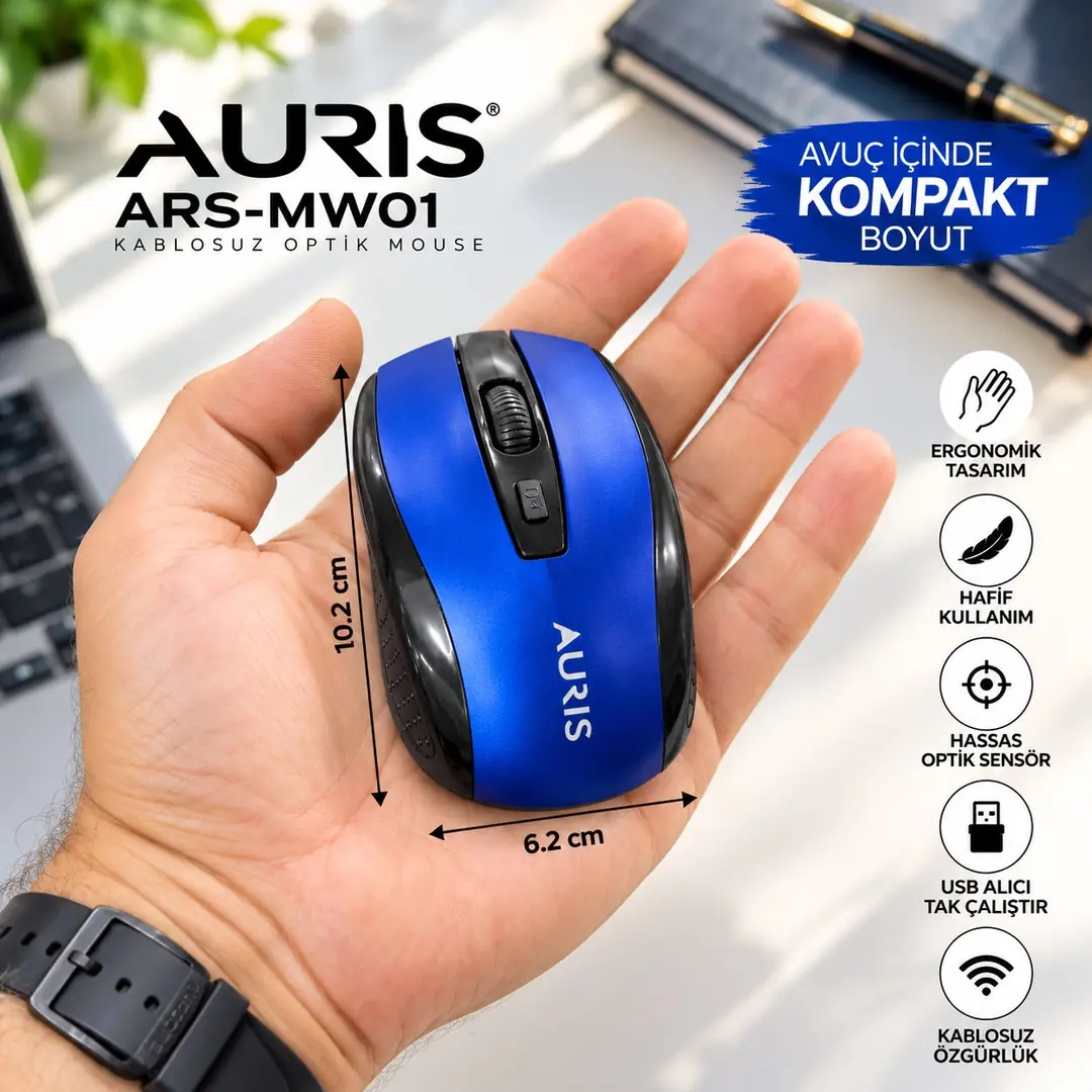 Auris ARS-MW01 Kablosuz Mouse 1600 DPI, 4 Tuşlu, 2.4 GHz USB Alıcılı 3
