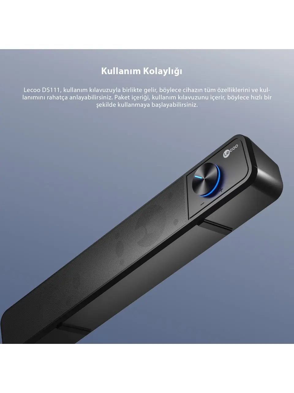 Lecoo DS111 Bluetooth + Kablolu 6W Masaüstü Taşınabilir Stereo Soundbar Hoparlör Siyah 5