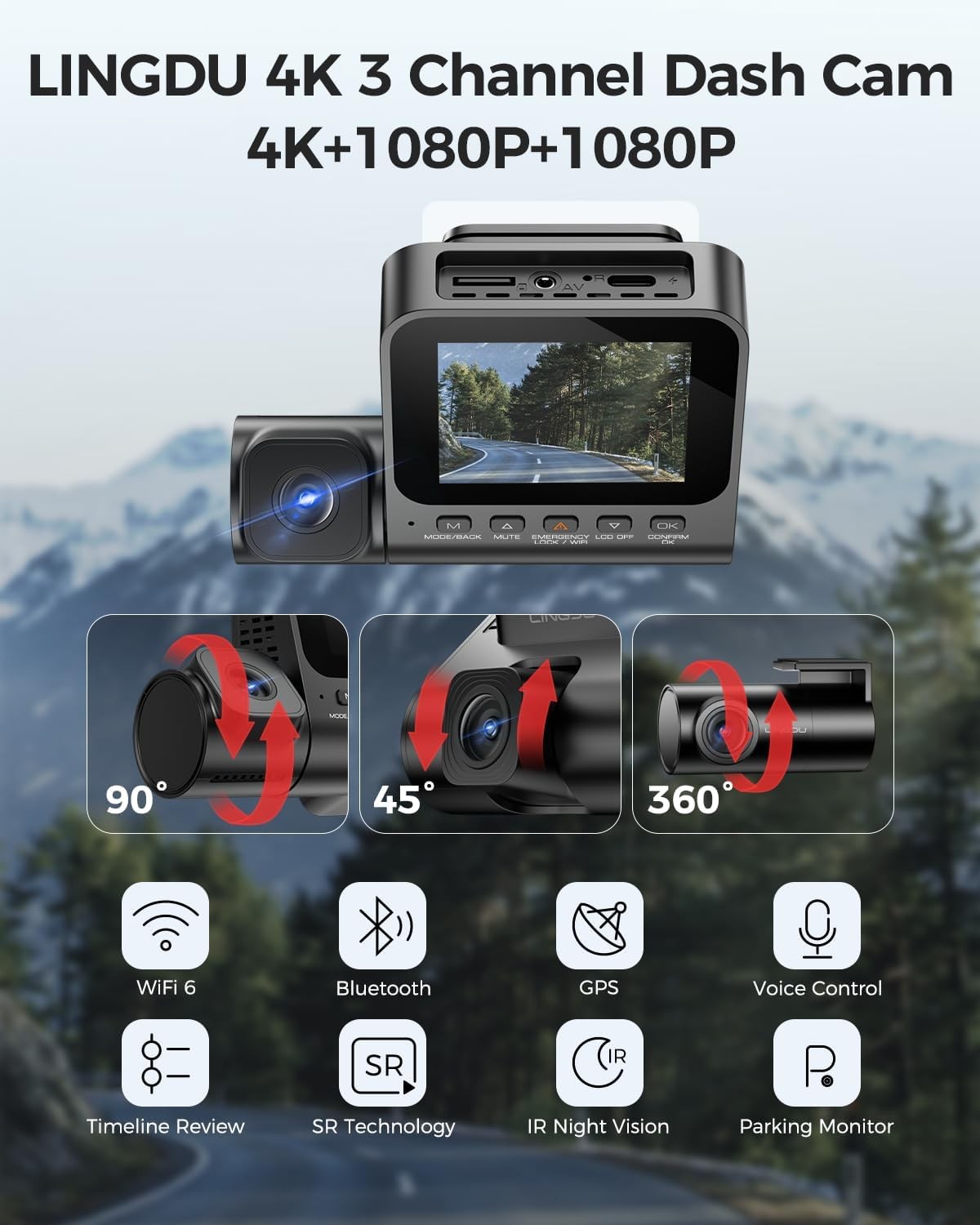 LINGDU V630 Araç Kamerası 3 Kanal