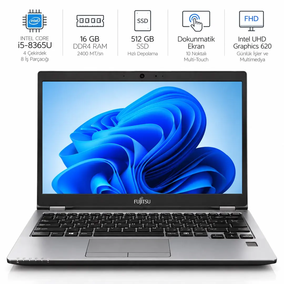 Fujitsu LifeBook U749 i5-8365U 16GB RAM 512GB SSD 14” Dokunmatik Ekran 2. El Laptop 3