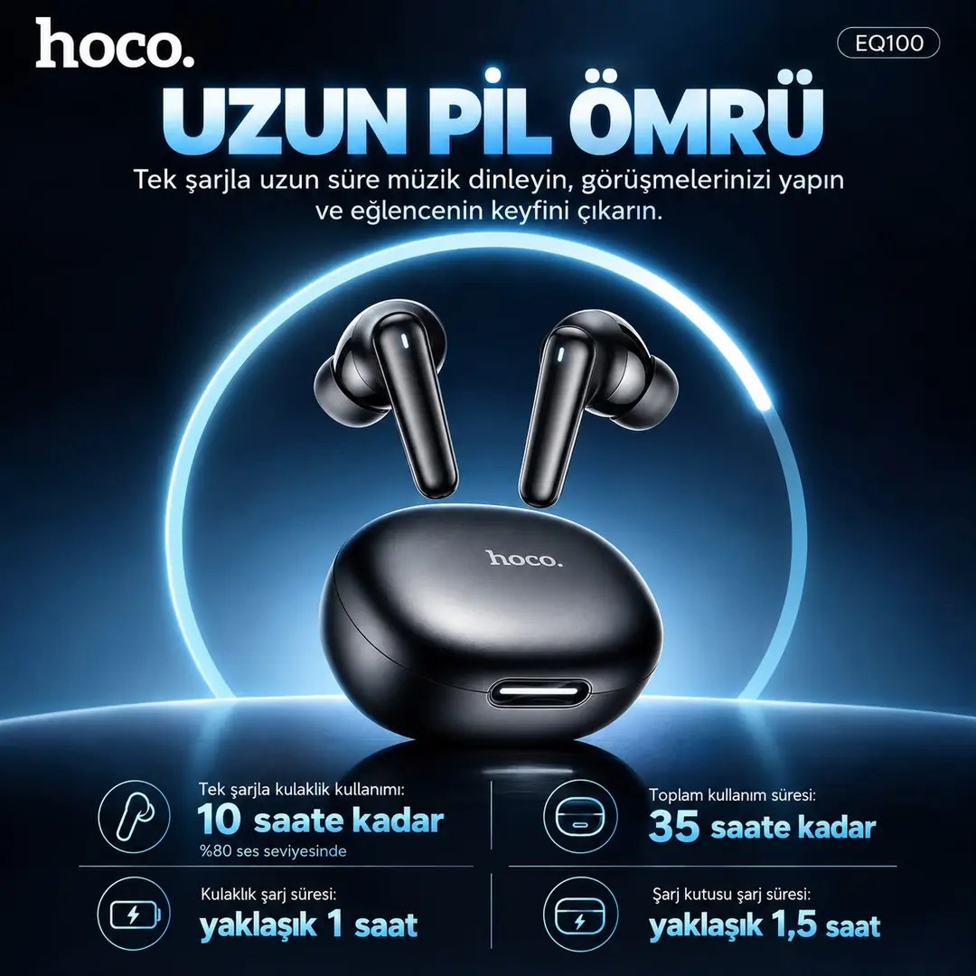 HOCO EQ100 AI Çeviri Kulaklığı Bluetooth 5.4 TWS Kablosuz Kulak İçi Kulaklık, 134+ Dil Çeviri, 35 Saat Pil Ömrü, Uygulama Kontrollü  4