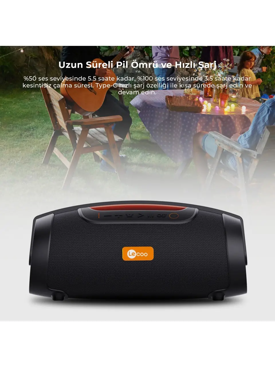 Lecoo DS151 80W Kablosuz Bluetooth 5.0 RGB Aydınlatmalı TWS Boombox Stereo Taşınabilir Hoparlör 7