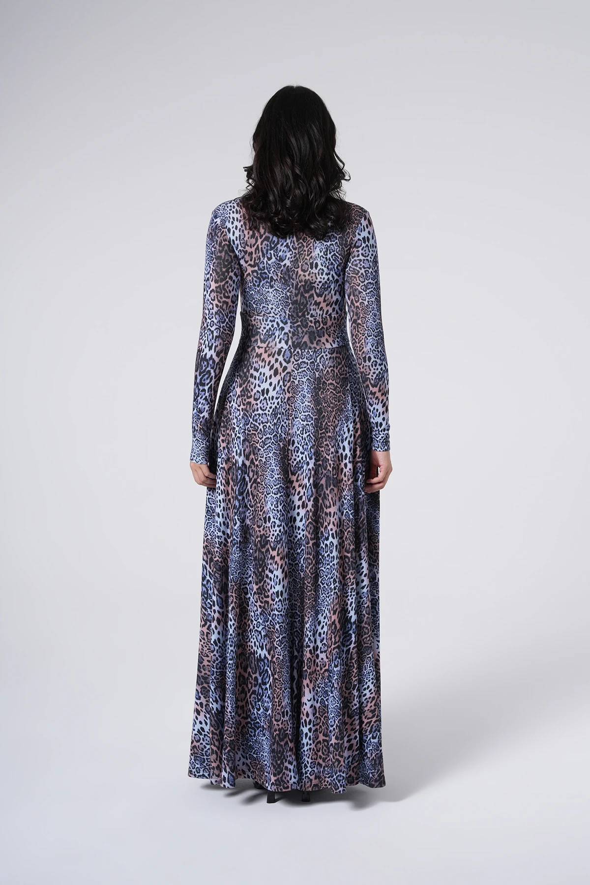 Leopar Desenli Düğmeli Uzun Elbise