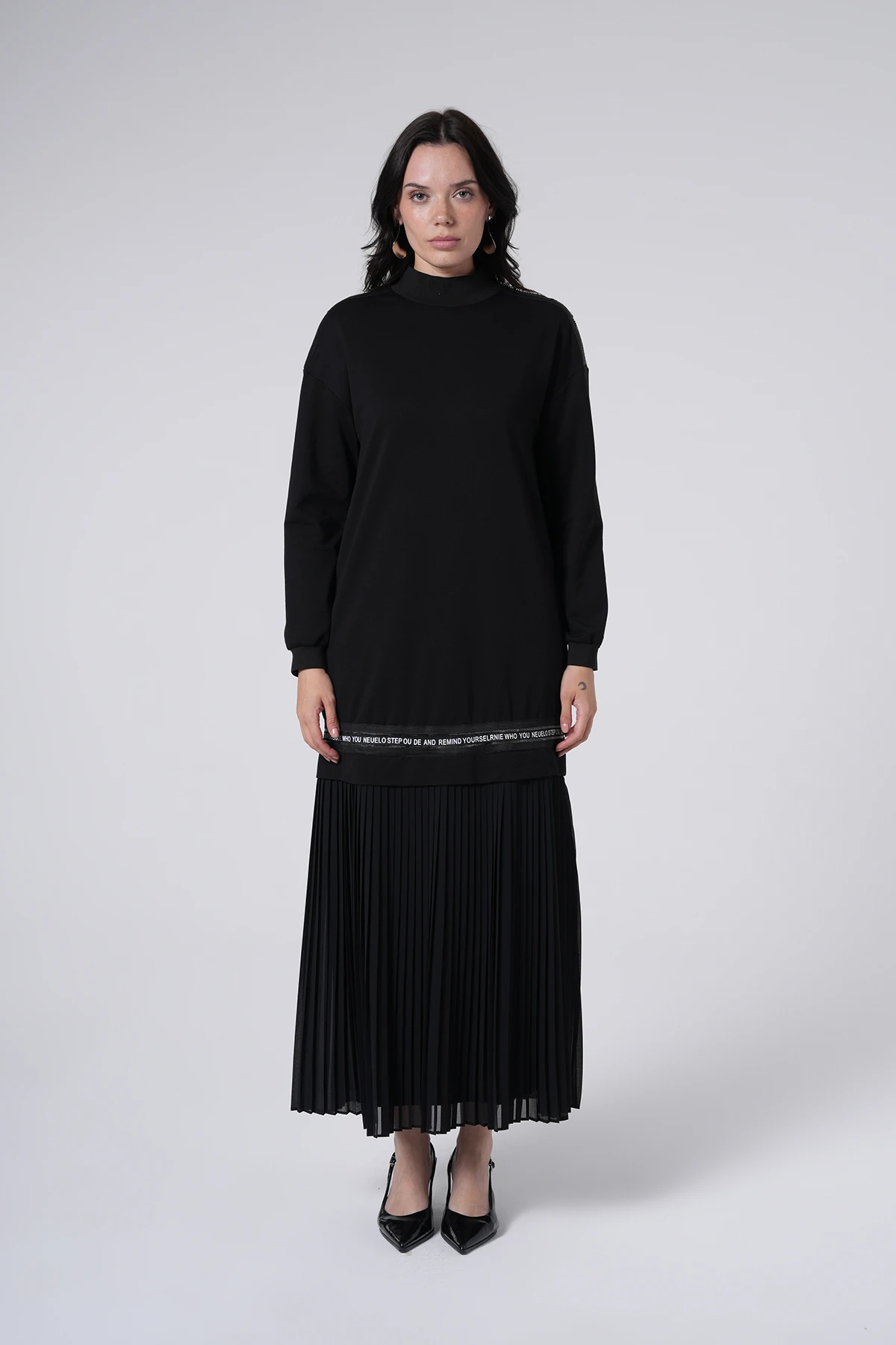 Baskı Detaylı Pileli Uzun Elbise main variant image