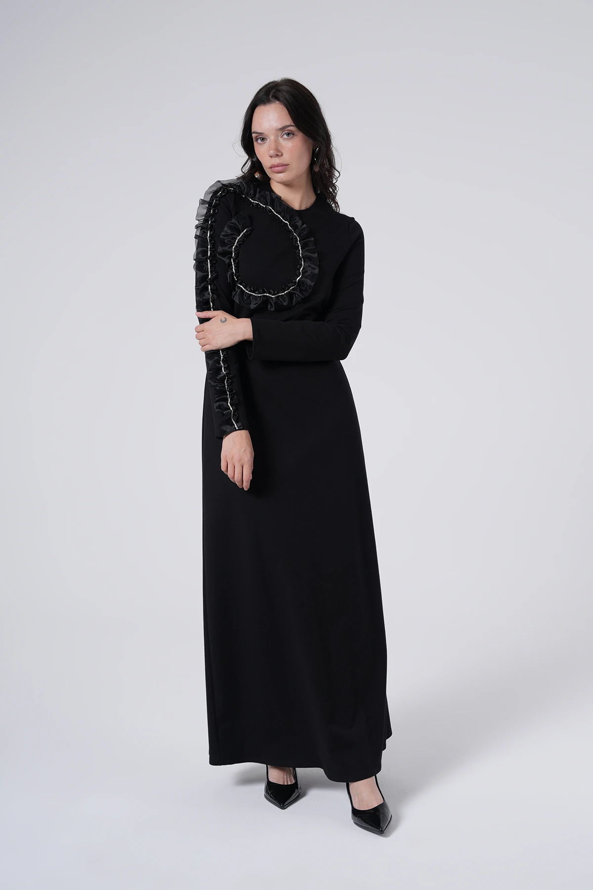 Volan Detaylı Uzun Elbise main variant image