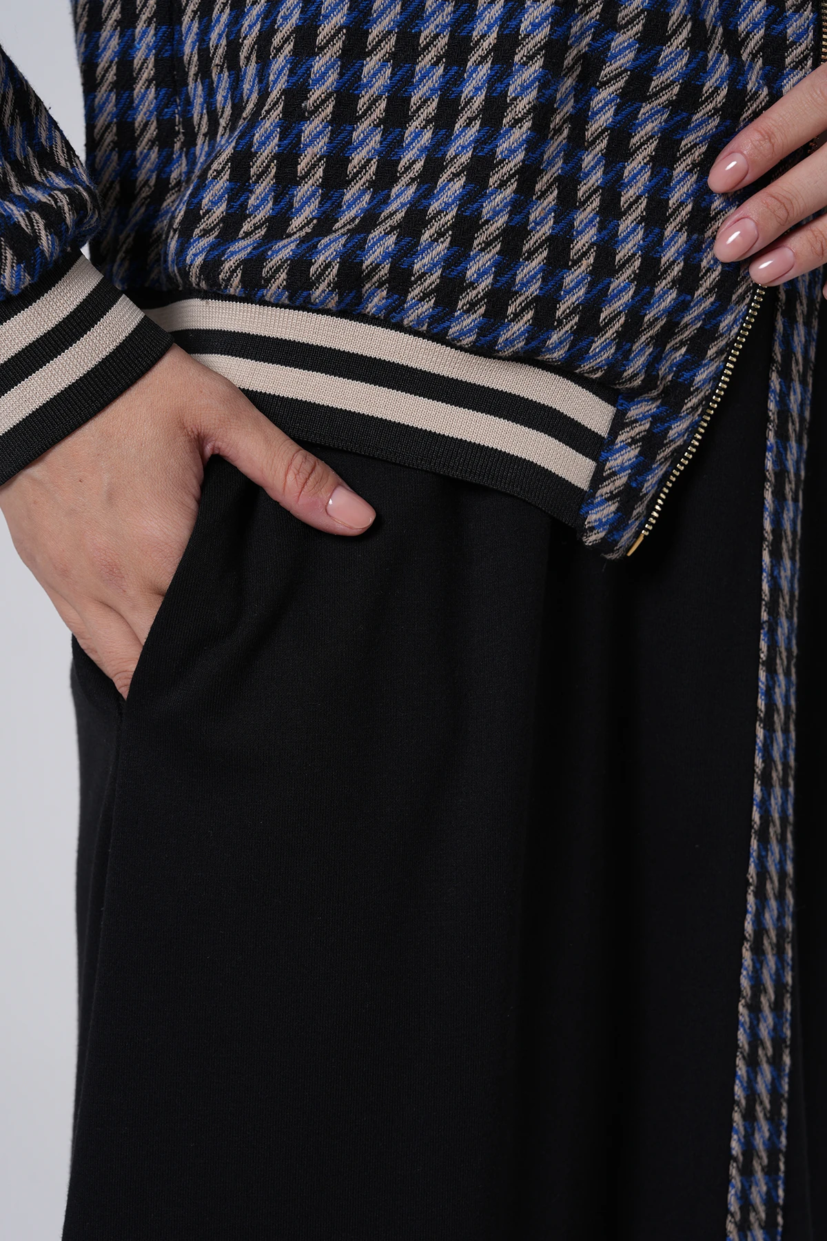 Desenli Ceketli Uzun Elbise Takım