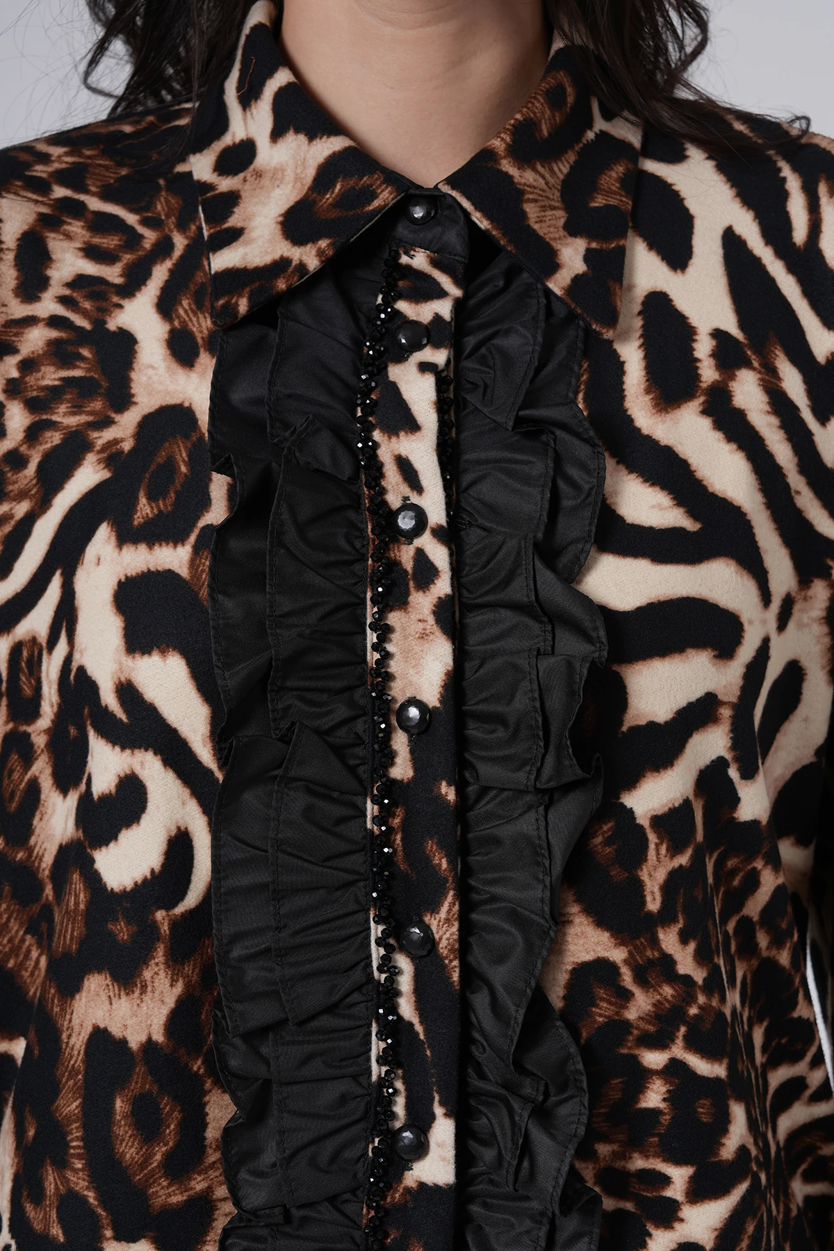 Leopar Desenli Fırfır Detaylı Uzun Takım