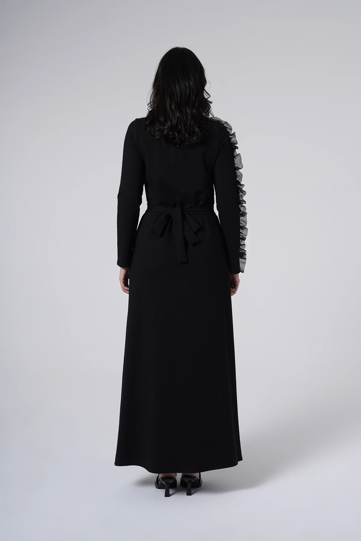 Volan Detaylı Uzun Elbise