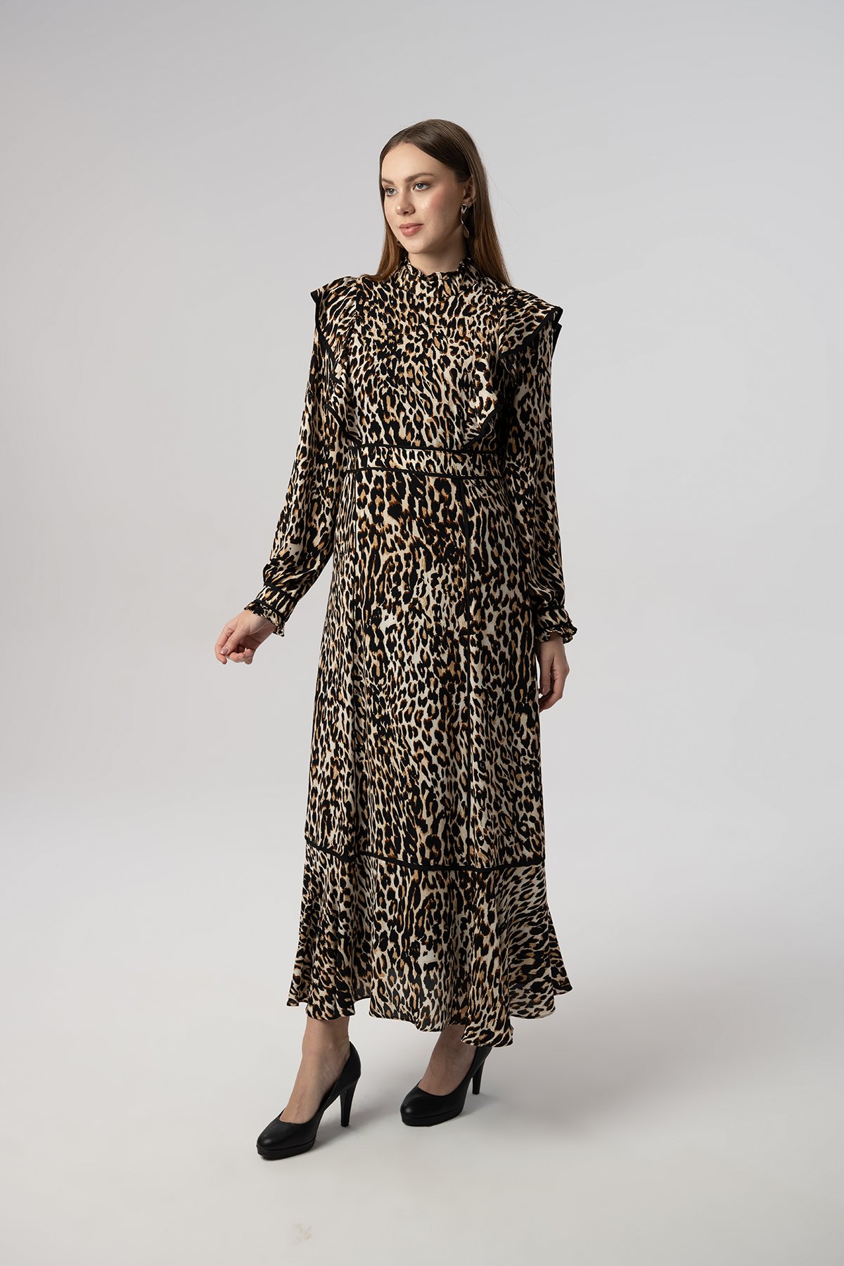ELARİS Leopar Desenli Volan Detaylı Elbise