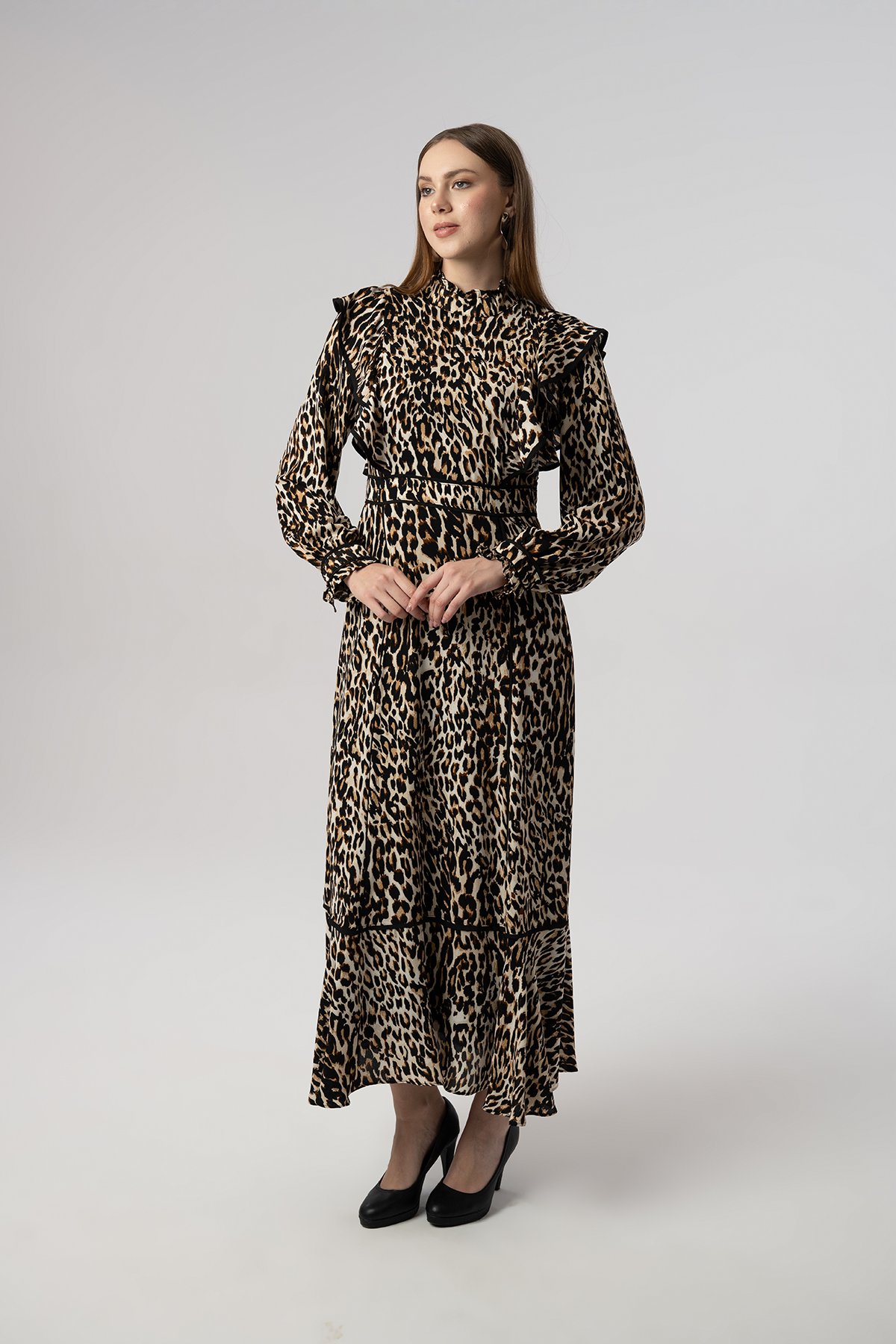 ELARİS Leopar Desenli Volan Detaylı Elbise
