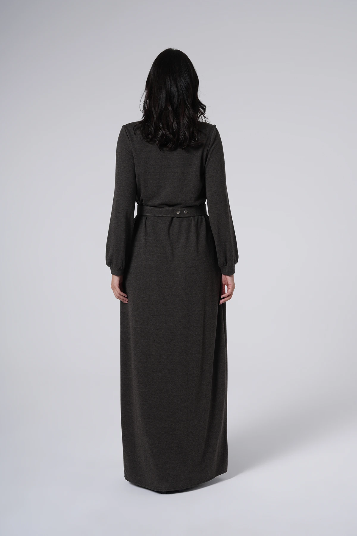 Tokalı Kruvaze Yaka Uzun Elbise