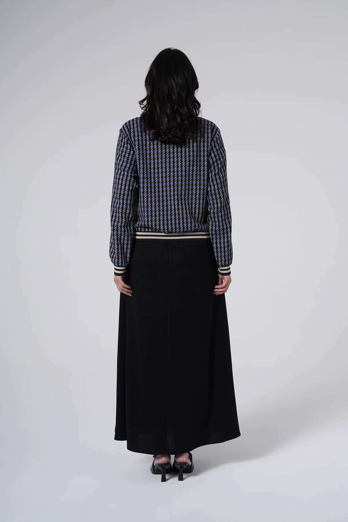 Desenli Ceketli Uzun Elbise Takım