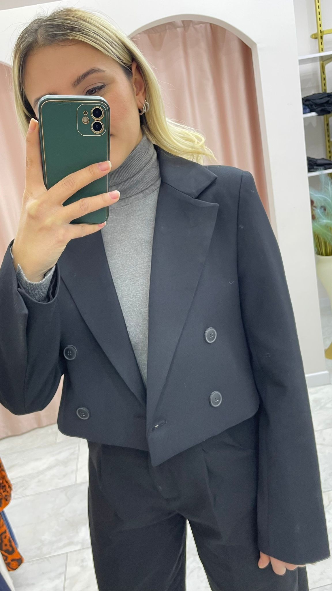 Kruvaze Düğmeli Crop Blazer