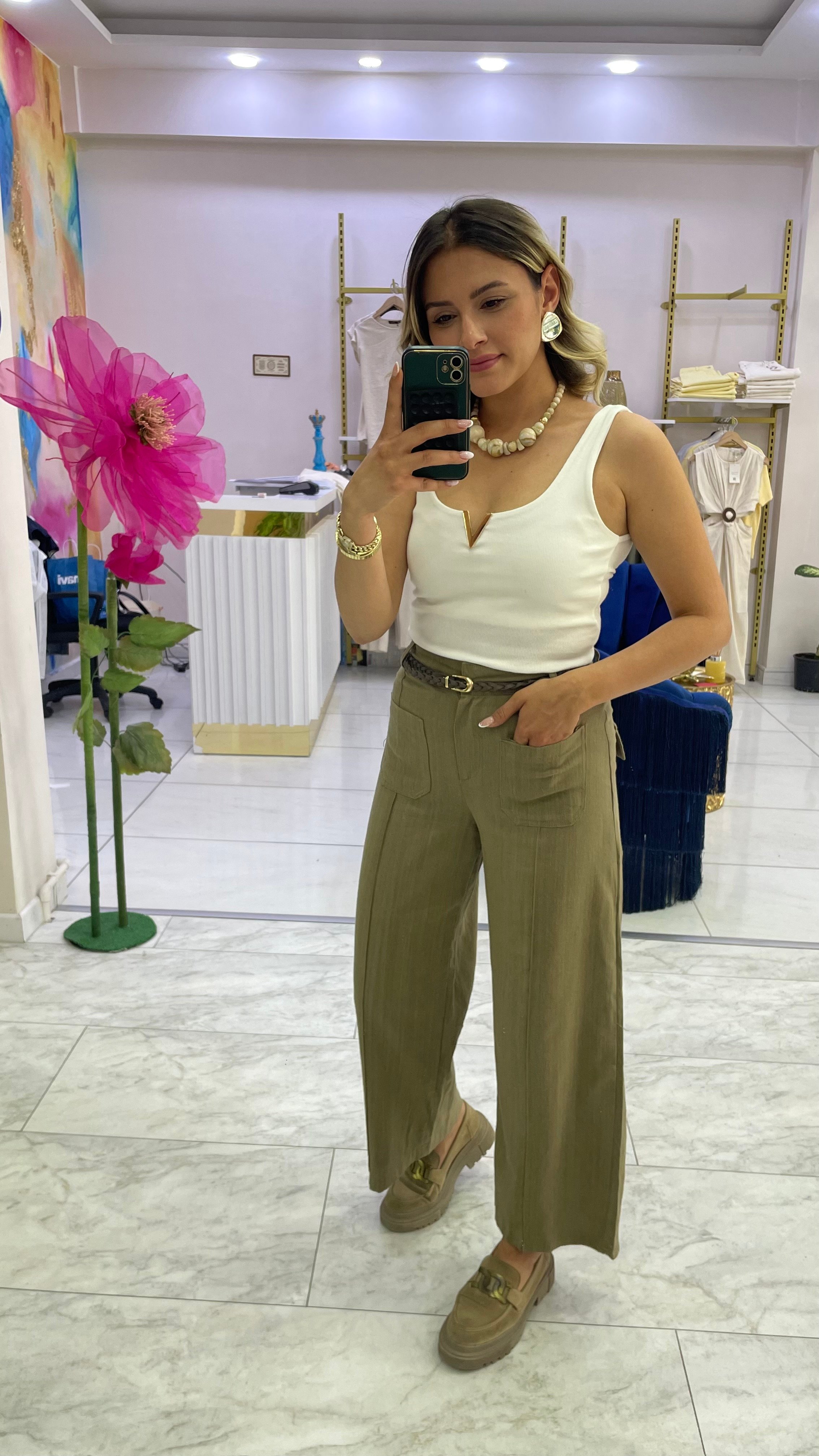 YEŞİL KETEN PANTOLON