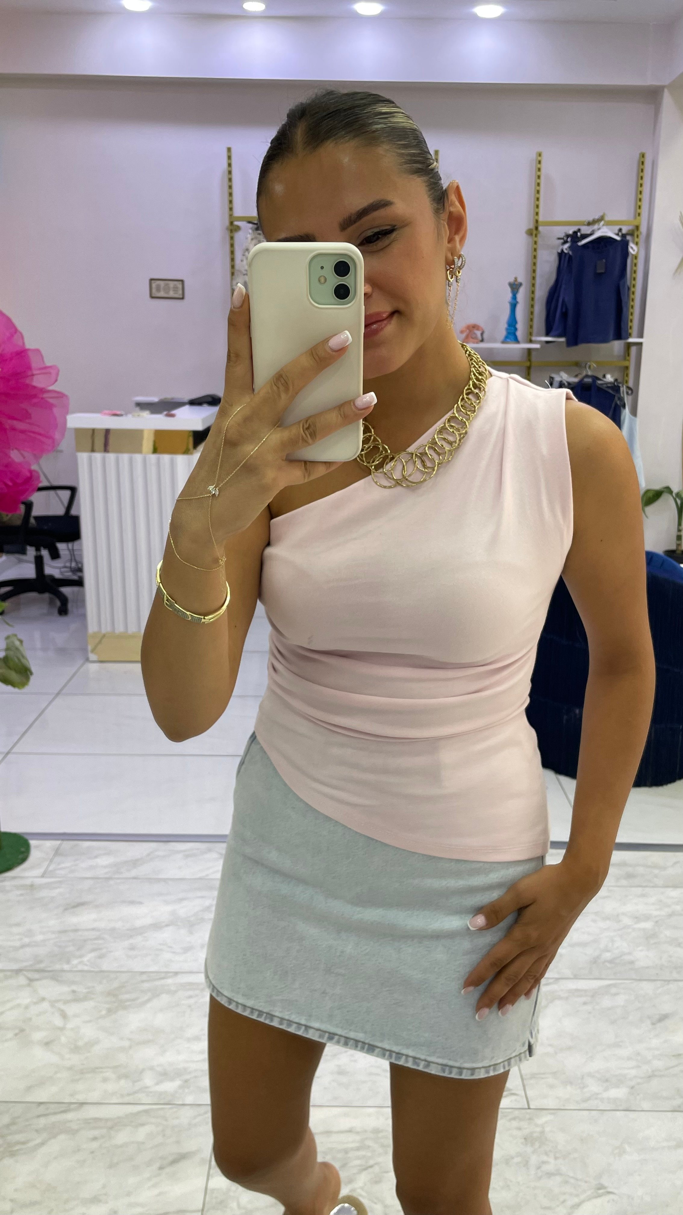 Pembe Tek Omuz Bluz
