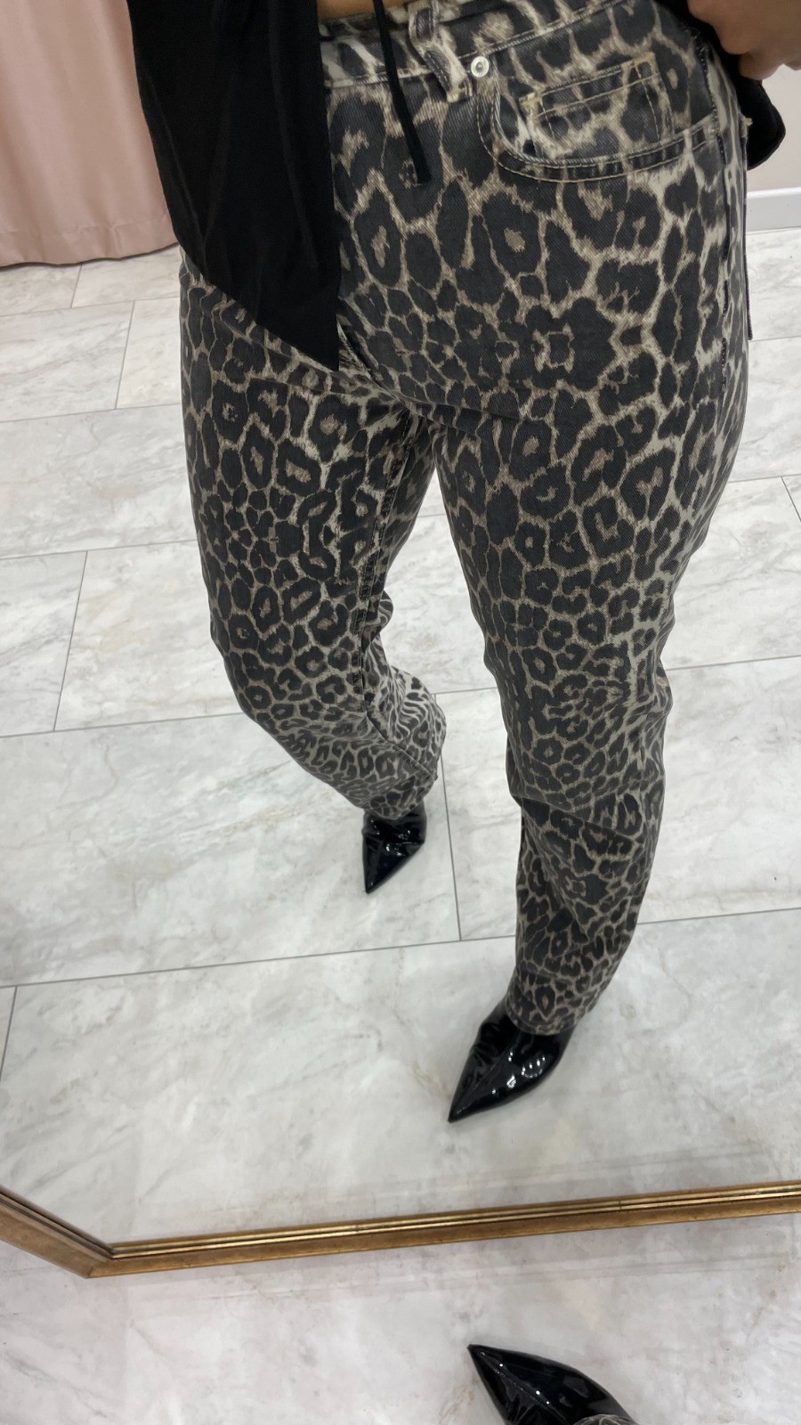 Leopar Desenli Straight Denim Pantolon