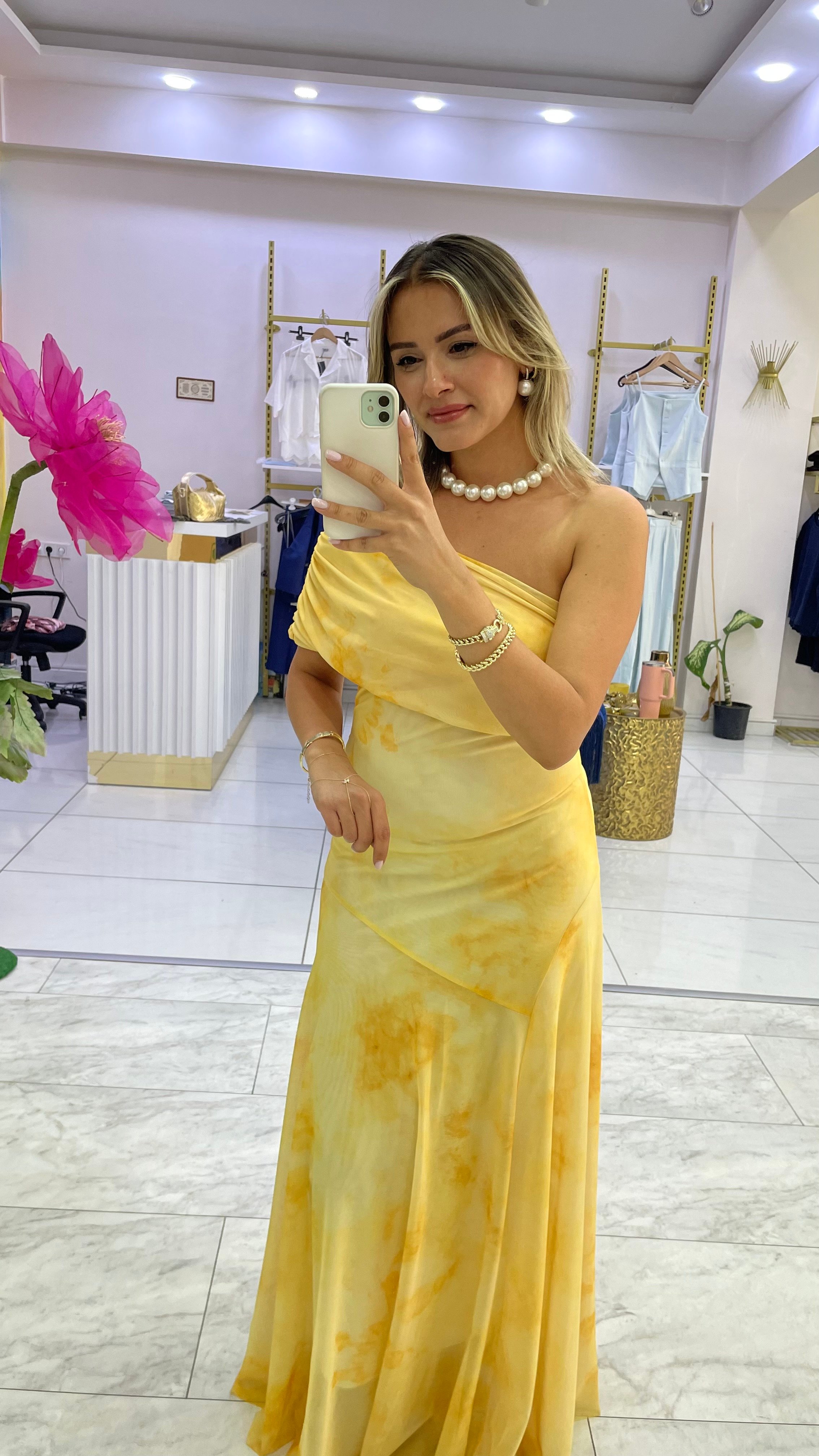 Sarı Şifon Elbise