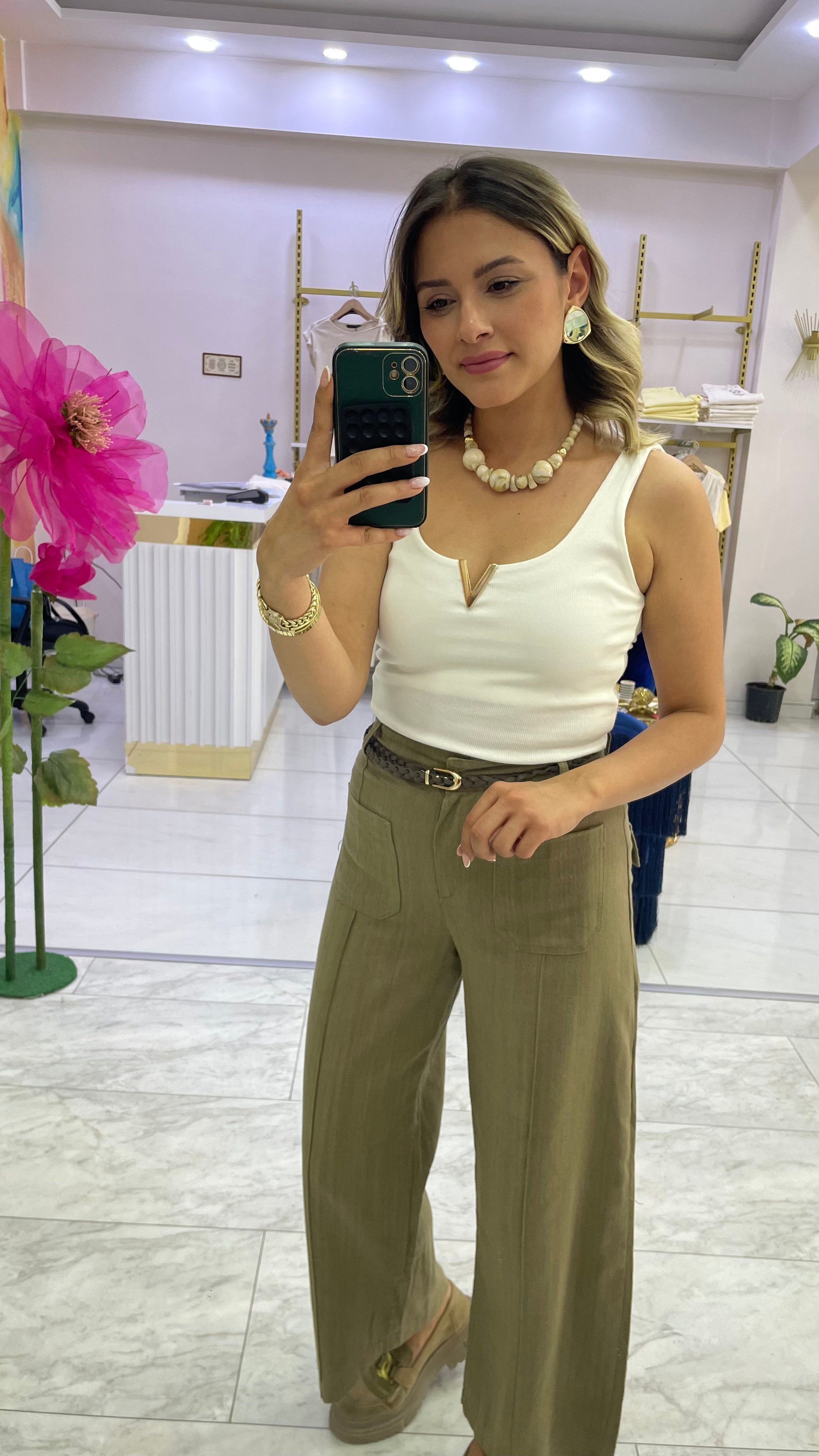 YEŞİL KETEN PANTOLON