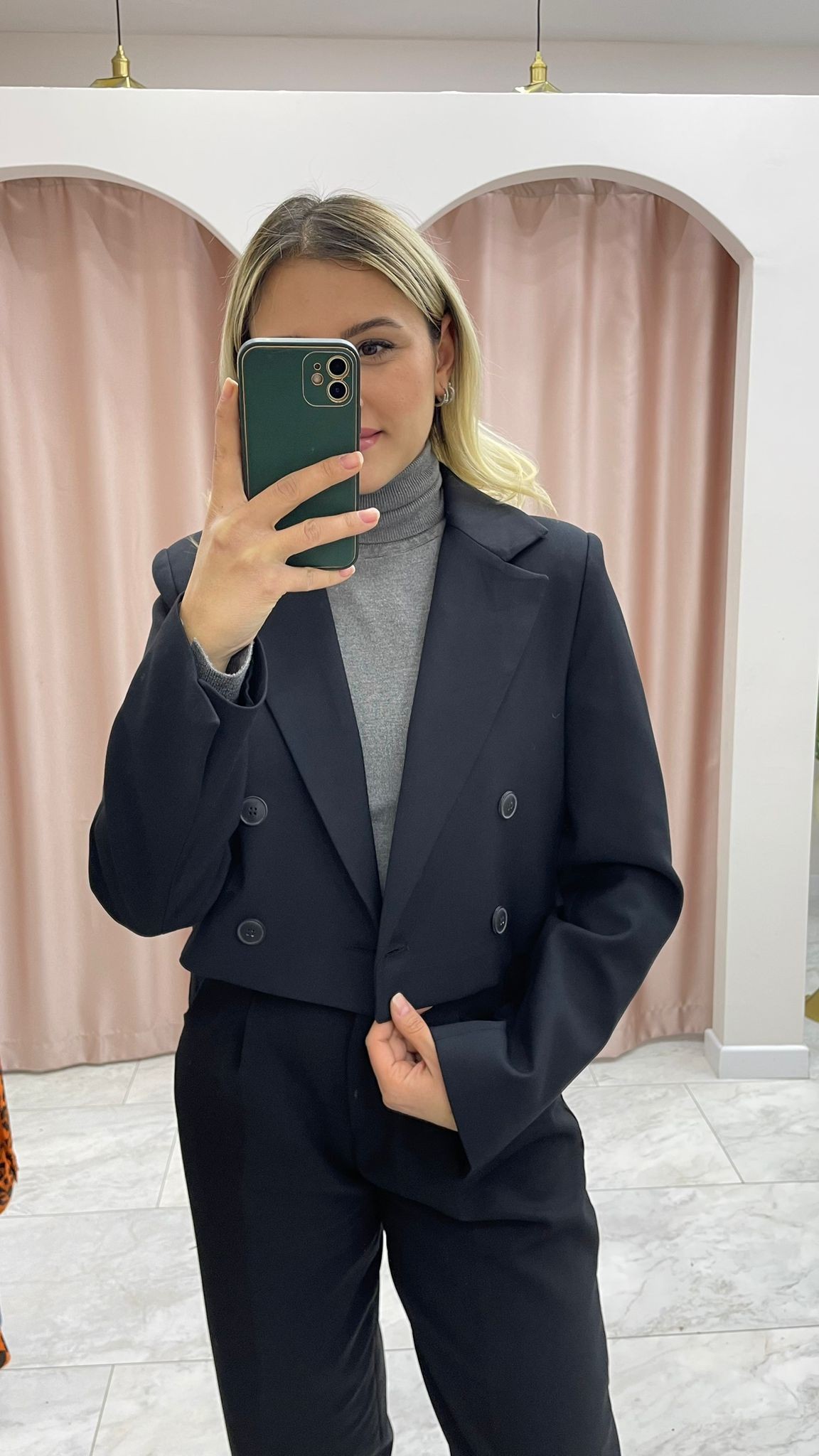 Kruvaze Düğmeli Crop Blazer