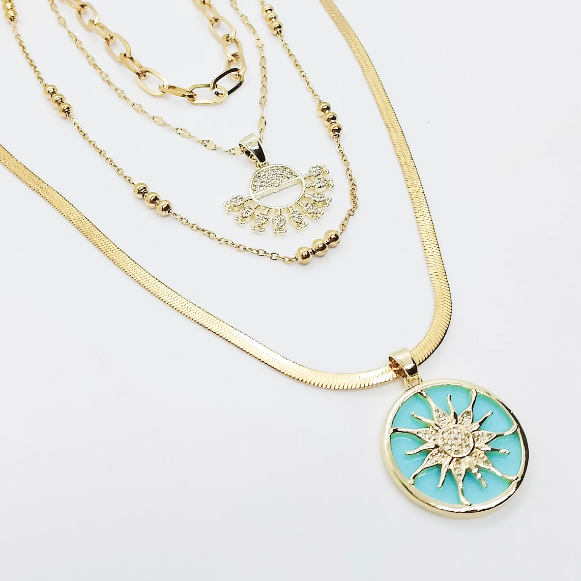 Güneş ve Firuze Detaylı Set Kolye