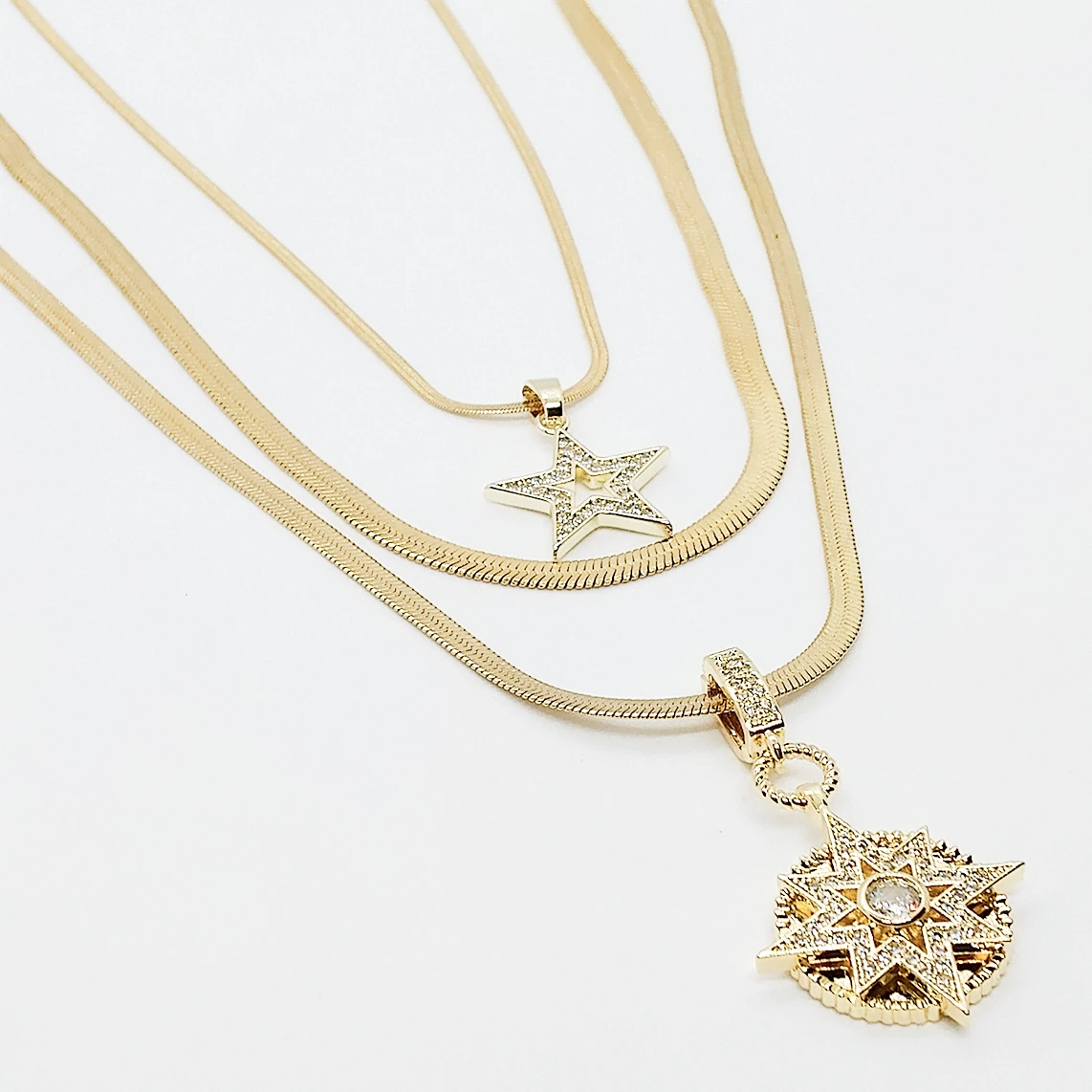 Kuzey Yıldız ve Yıldız Detaylı İtalyan Zincir Kolye Seti