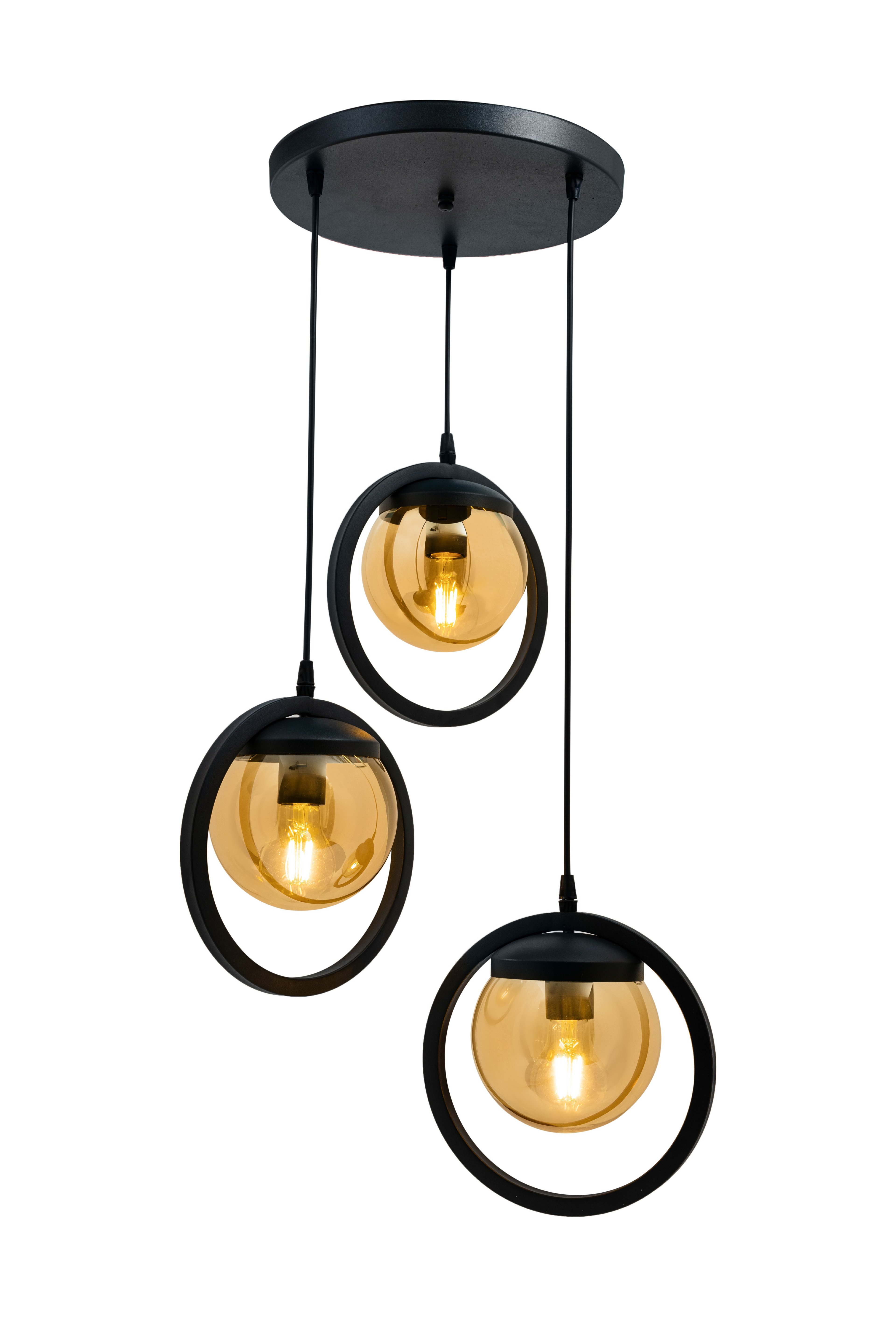 BLACK PROFILE RING 3-PIECE TRAY CHANDELIER | AVİZADE - HONEY-COLORED