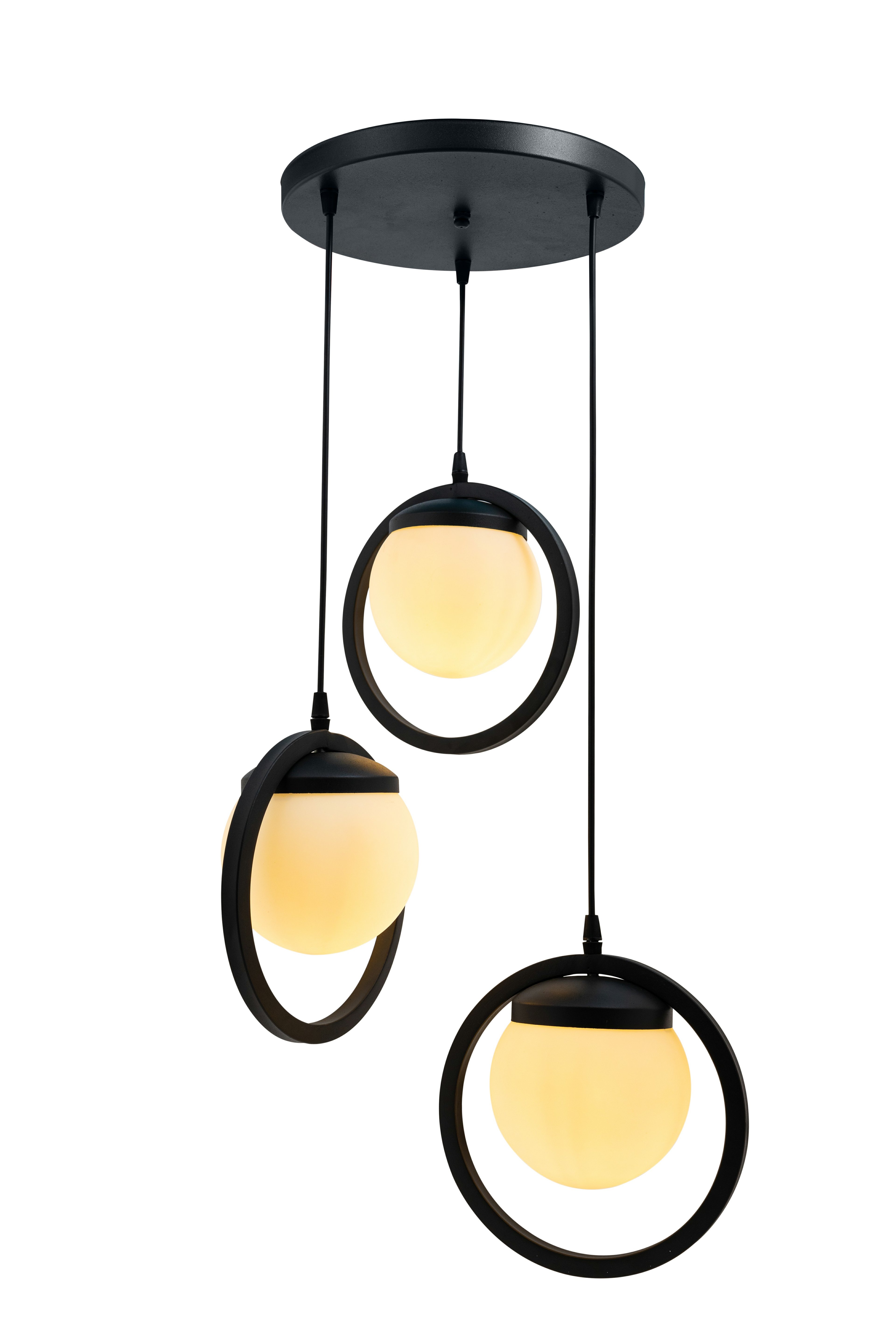 BLACK PROFILE RING 3-PIECE TRAY CHANDELIER | AVİZADE - WHITE