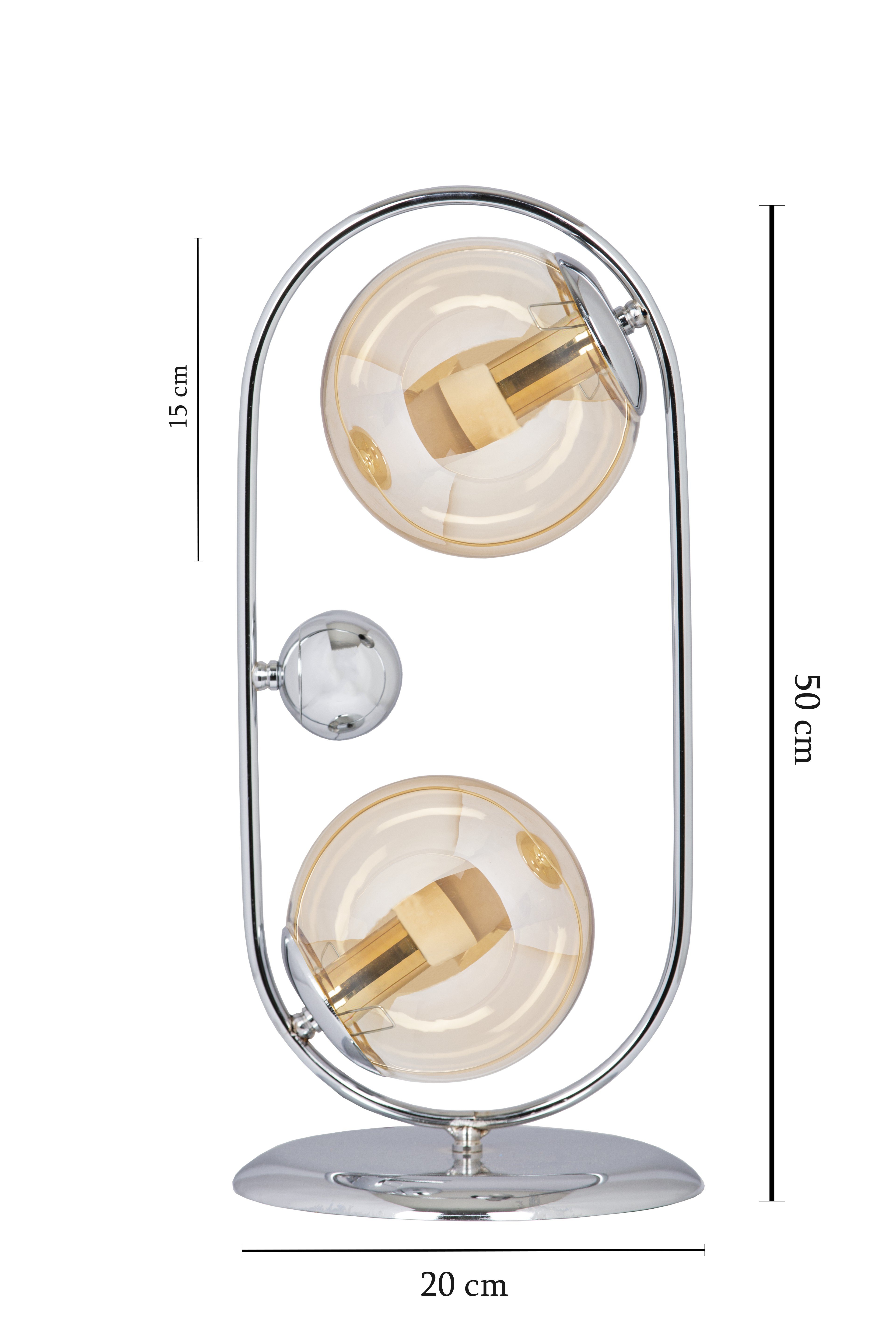 LİLY BAL RENGİ ÇİFT CAMLI, KROM KAPLAMA MASA LAMBASI | AVİZADE - BAL RENGİ