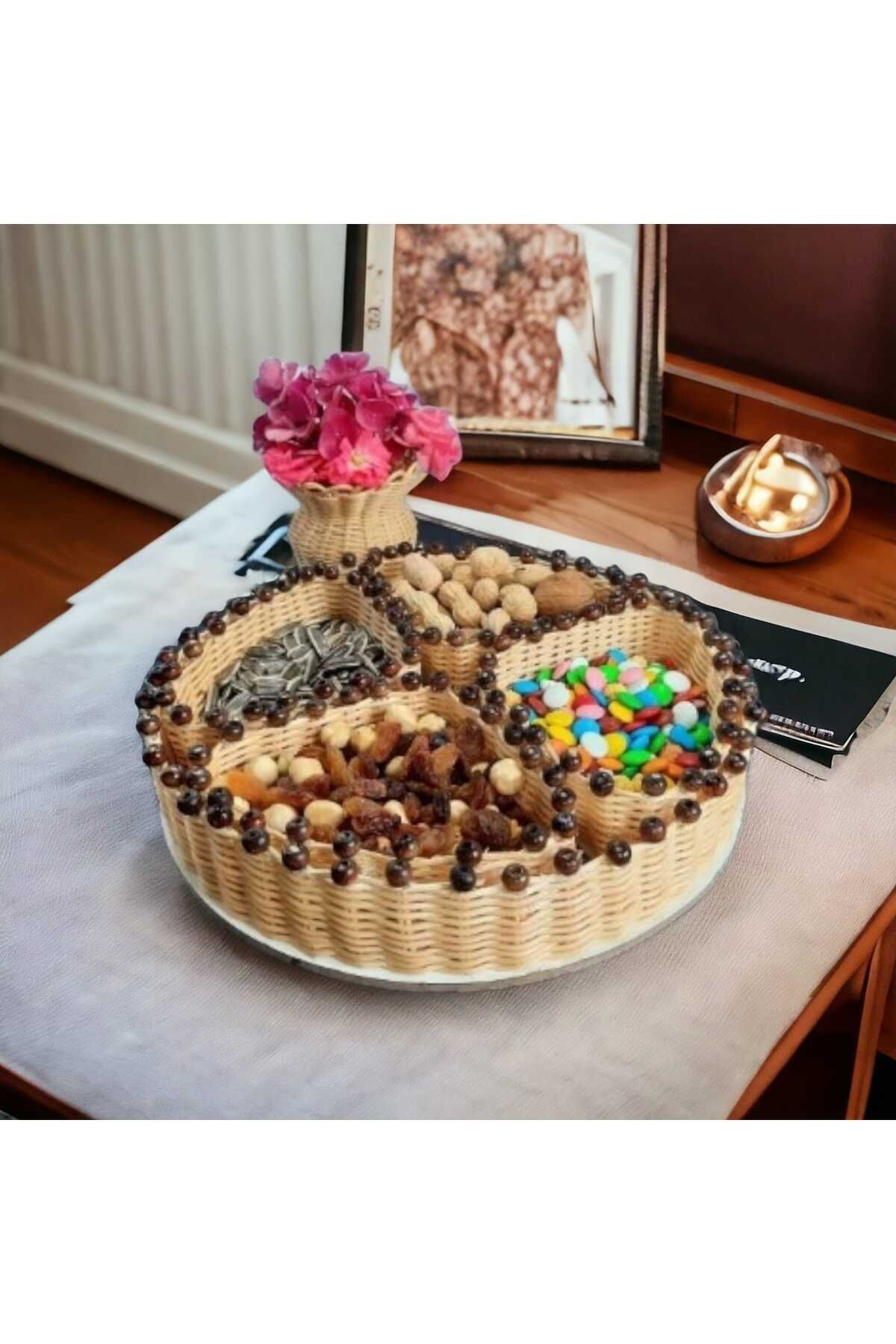 Bambu Çerezlik Takımı Boncuk İşlemeli