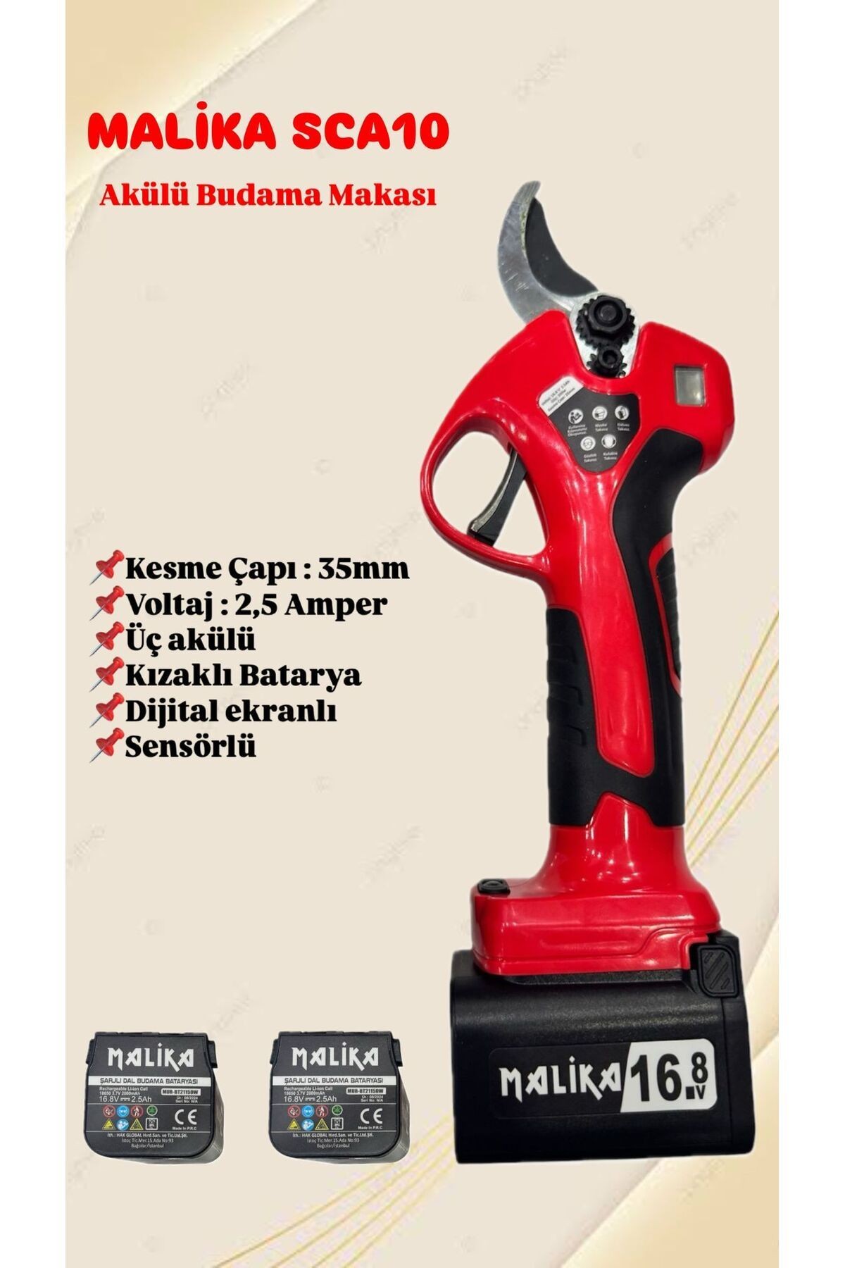 AKÜLÜ BUDAMA MAKASI SCA10 KIZAKLI 3LÜ BATARYALI  MLK