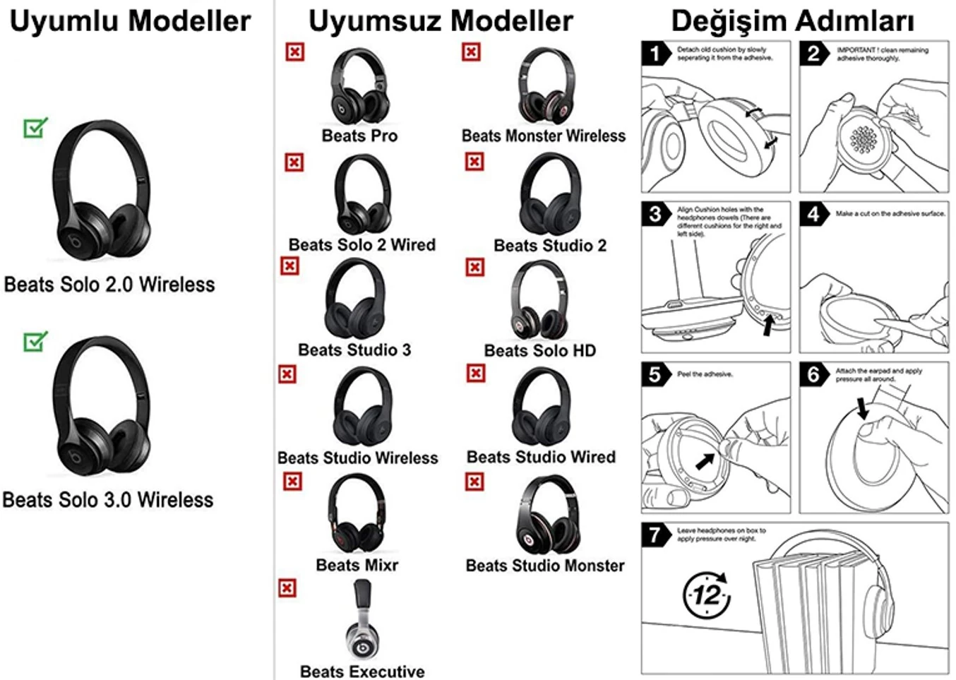 Beats Solo 2 Solo 3 Uyumlu Kulaklık Pedi Kulaklık Süngeri Yastığı solo