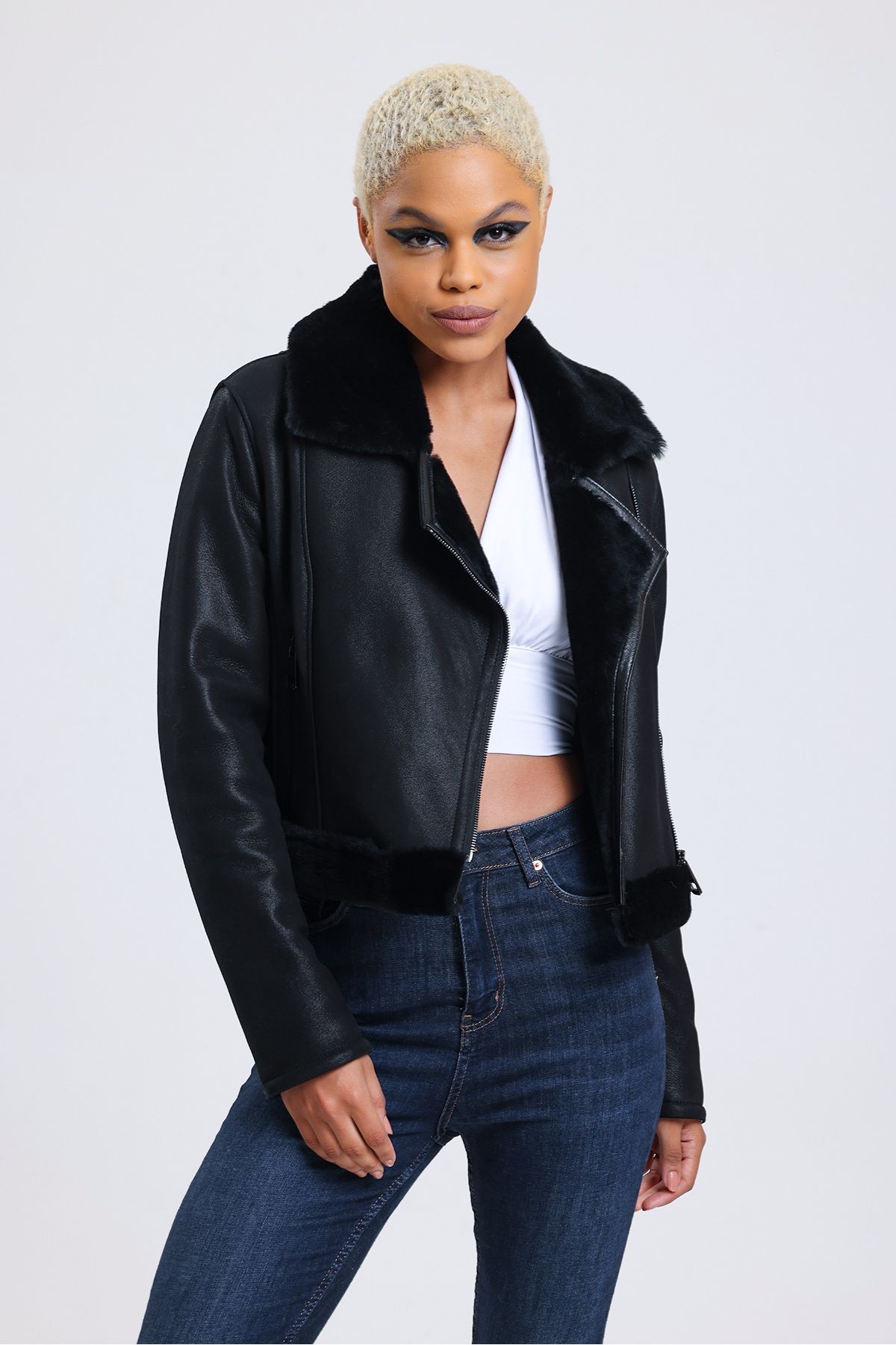 Hakiki Deri Crop Ceket, 54 Cm, Sportif & Outdoor Görünüm, Hakiki Kürklü - 112422