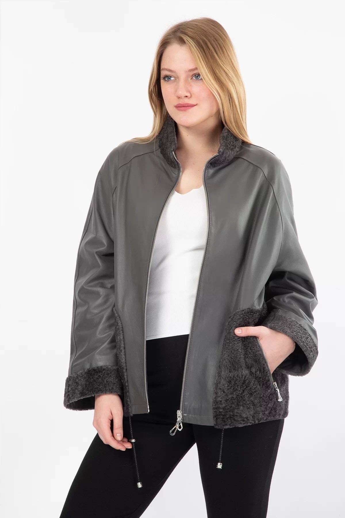 Hakiki Deri Mont Oversize Kürk Detaylı Ceket