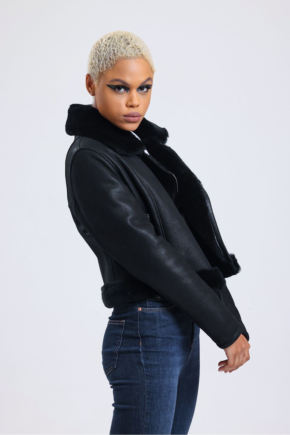 Hakiki Deri Crop Ceket, 54 Cm, Sportif & Outdoor Görünüm, Hakiki Kürklü - 112422