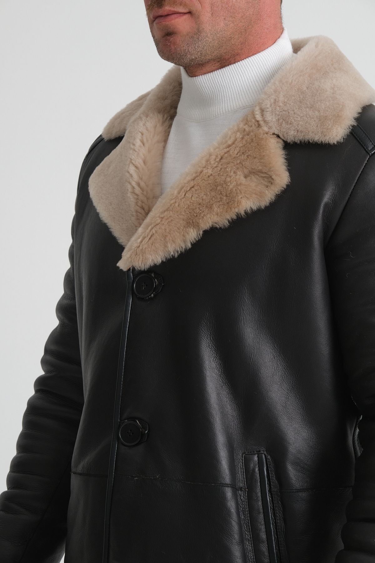 Erkek Hakiki Deri Kaban, 90 Cm Uzunluk, Düğme Kapamalı, Kahverengi, Kışlık Mont, Premium Tasarım