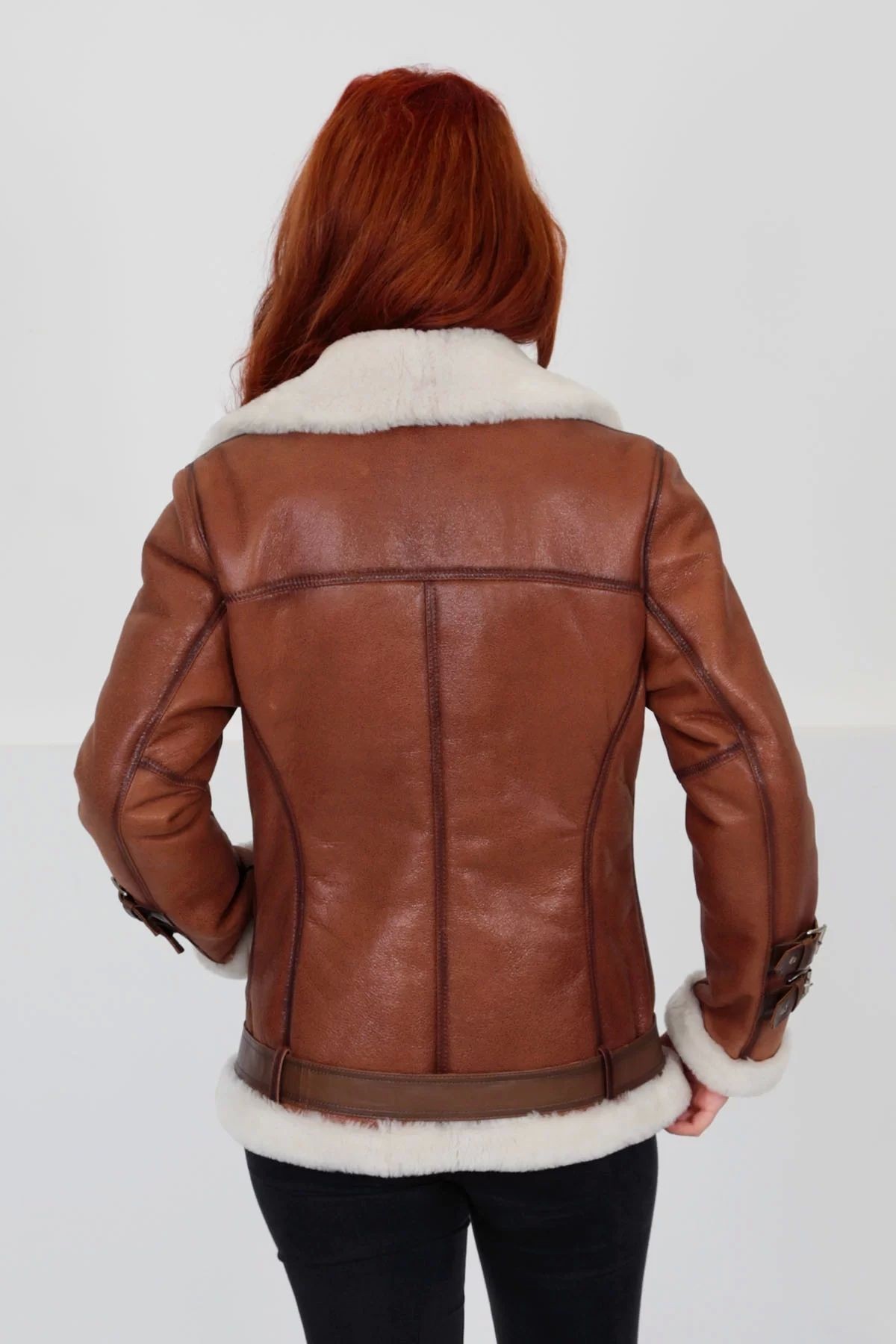 Hakiki Deri Kaban, Içi Kürklü, Kemerli, Kollarda Kemer Detaylı, Taba, 70 Cm - 102622