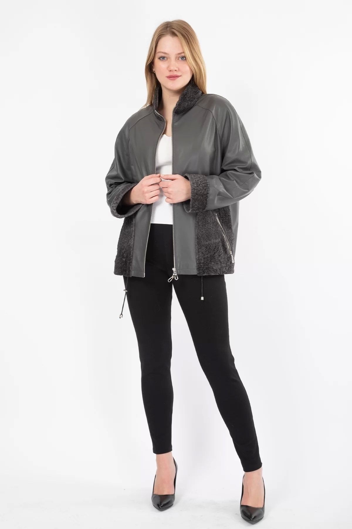 Hakiki Deri Mont Oversize Kürk Detaylı Ceket