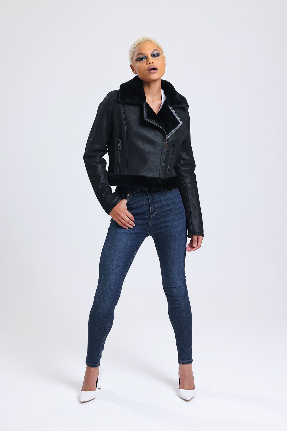 Hakiki Deri Crop Ceket, 54 Cm, Sportif & Outdoor Görünüm, Hakiki Kürklü - 112422