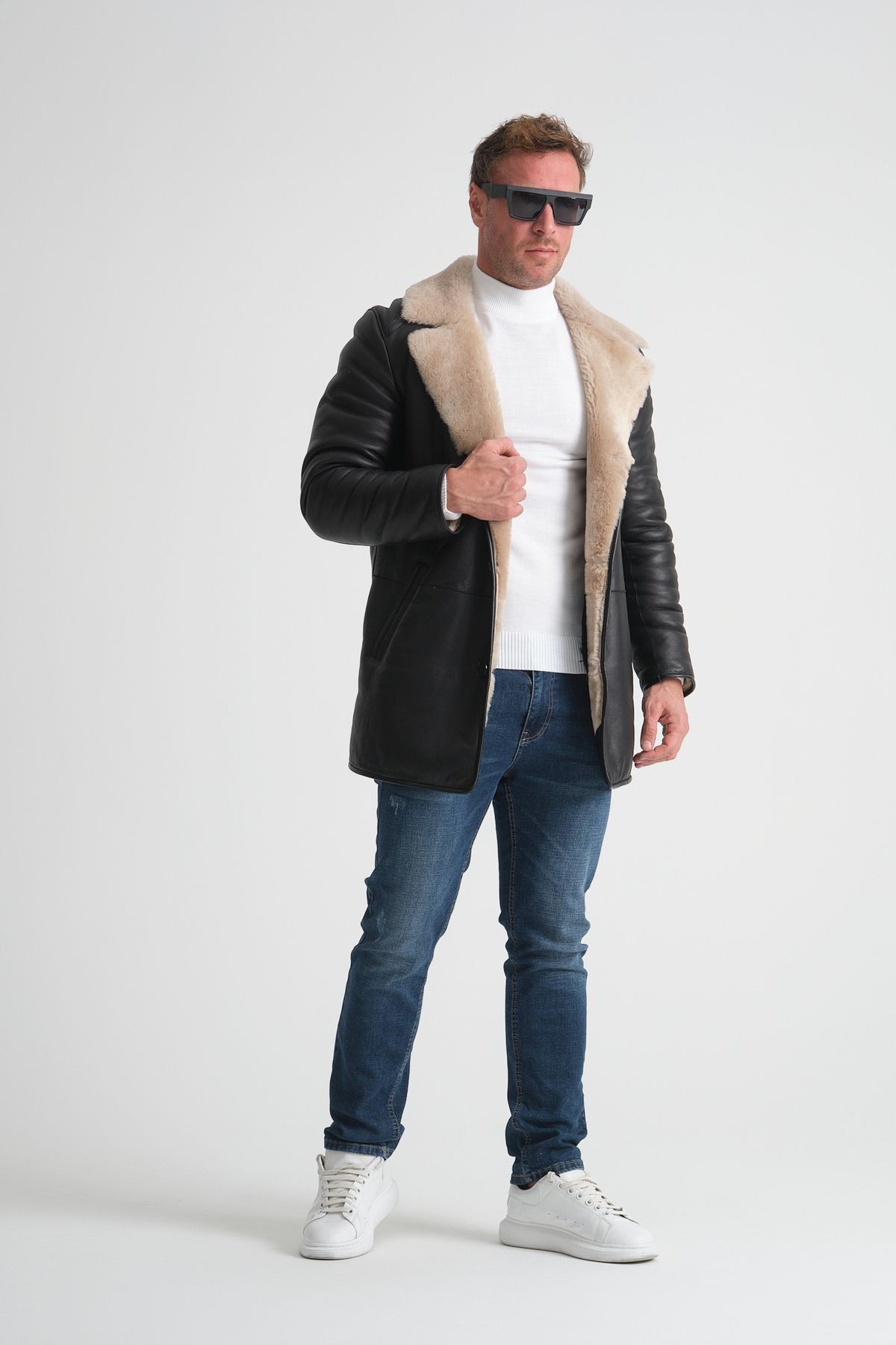 Erkek Hakiki Deri Kaban, 90 Cm Uzunluk, Düğme Kapamalı, Kahverengi, Kışlık Mont, Premium Tasarım