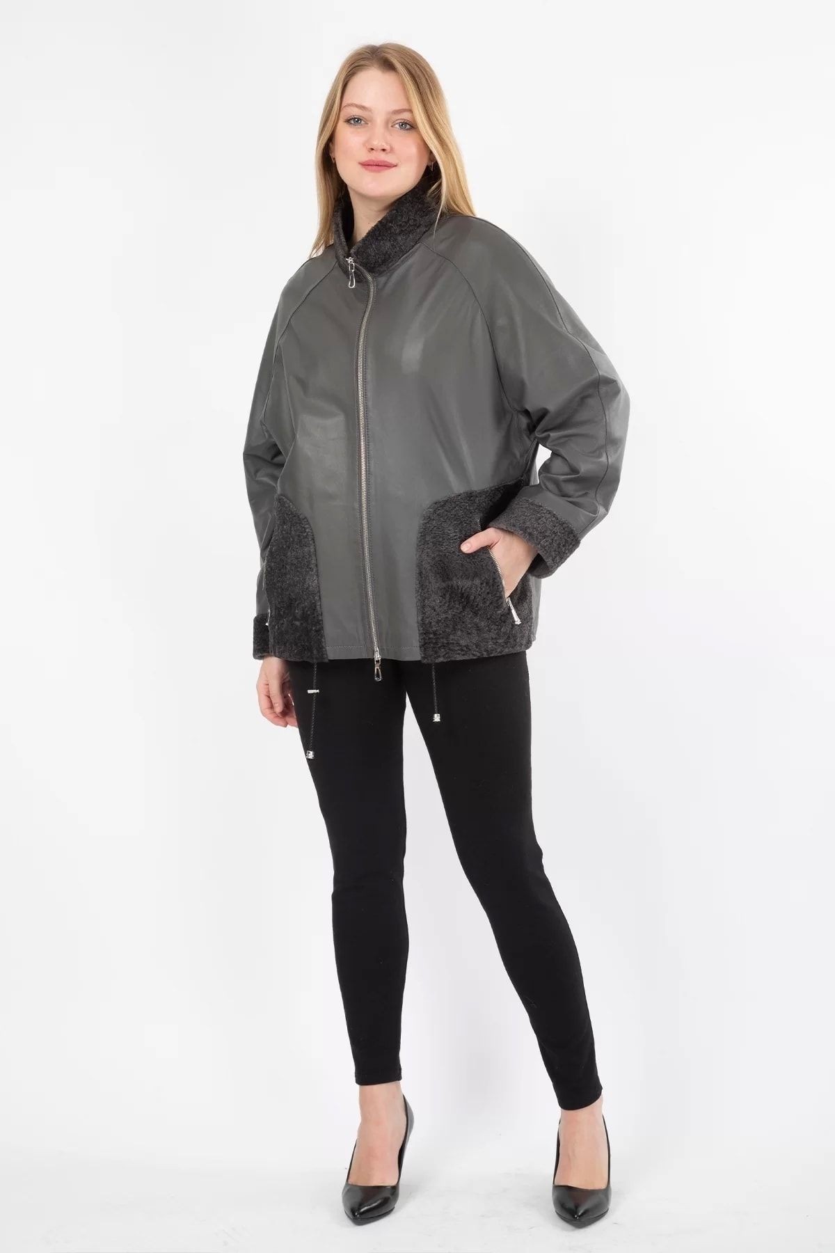 Hakiki Deri Mont Oversize Kürk Detaylı Ceket
