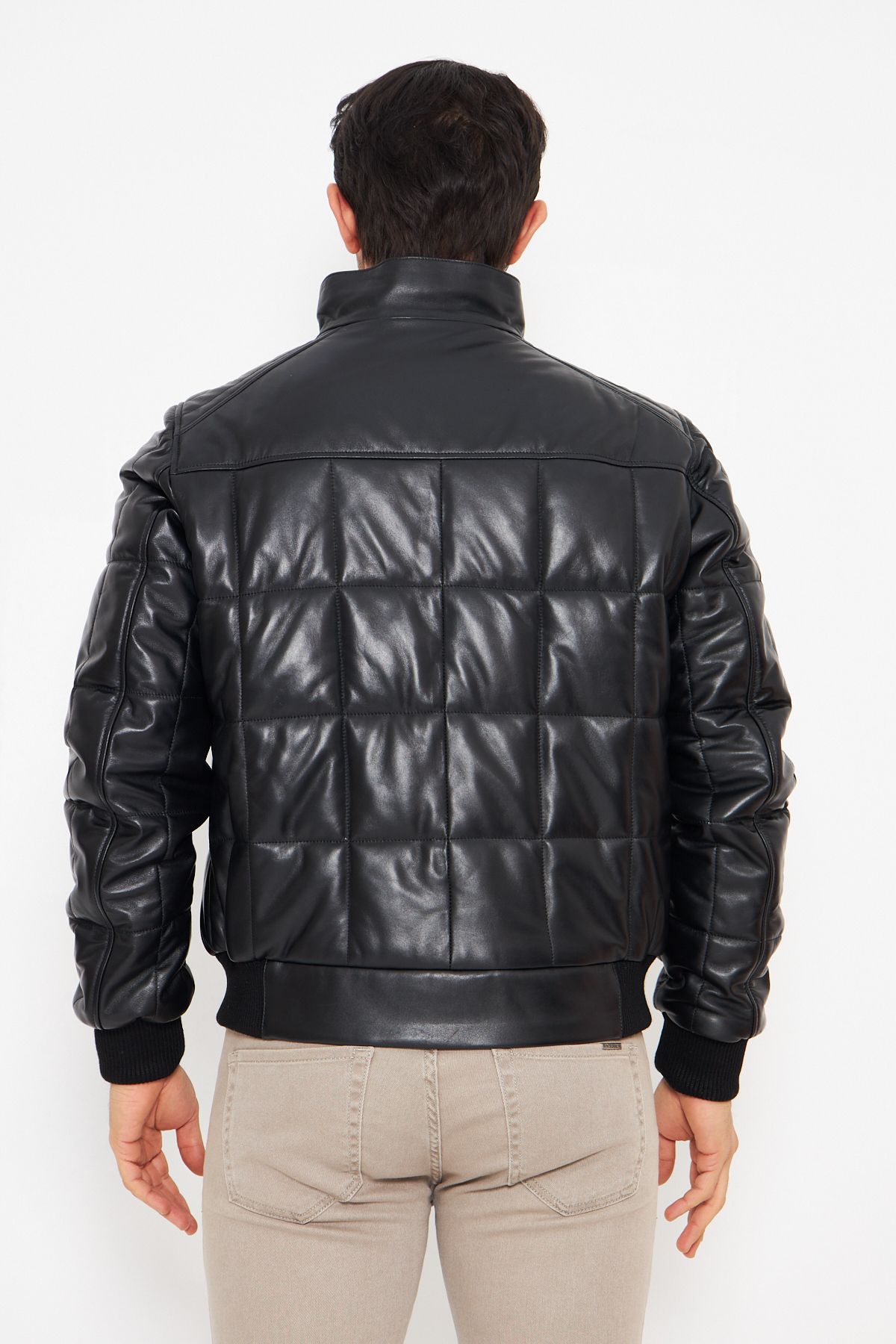 Erkek Hakiki Deri Şişme Mont - Siyah, 70 cm, Hakim Yaka, Fermuarlı, Soğuk Havaya Dayanıklı - 503622